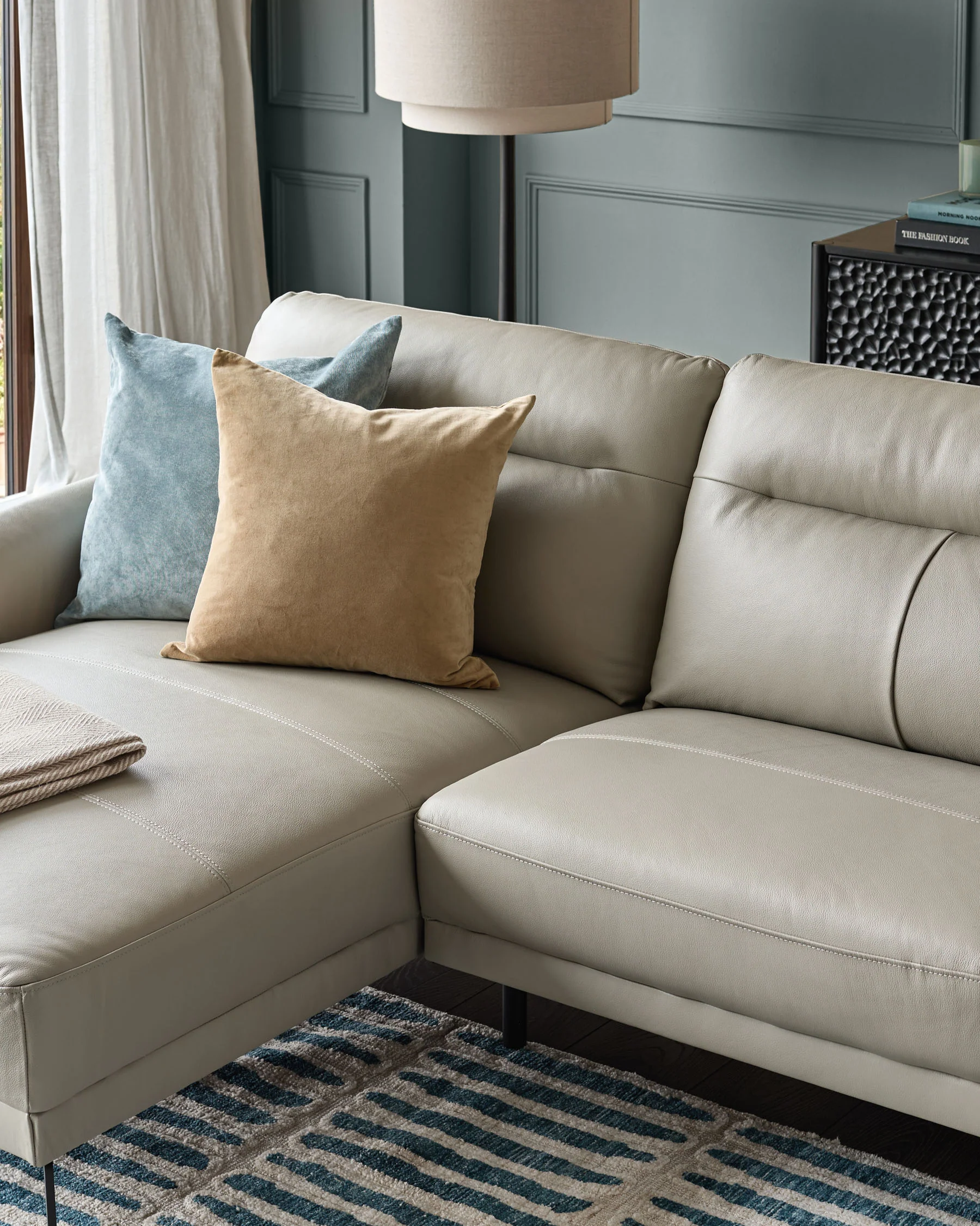 Brooks Light Grey Leather Left Hand Corner Chaise Sofa - Image 4