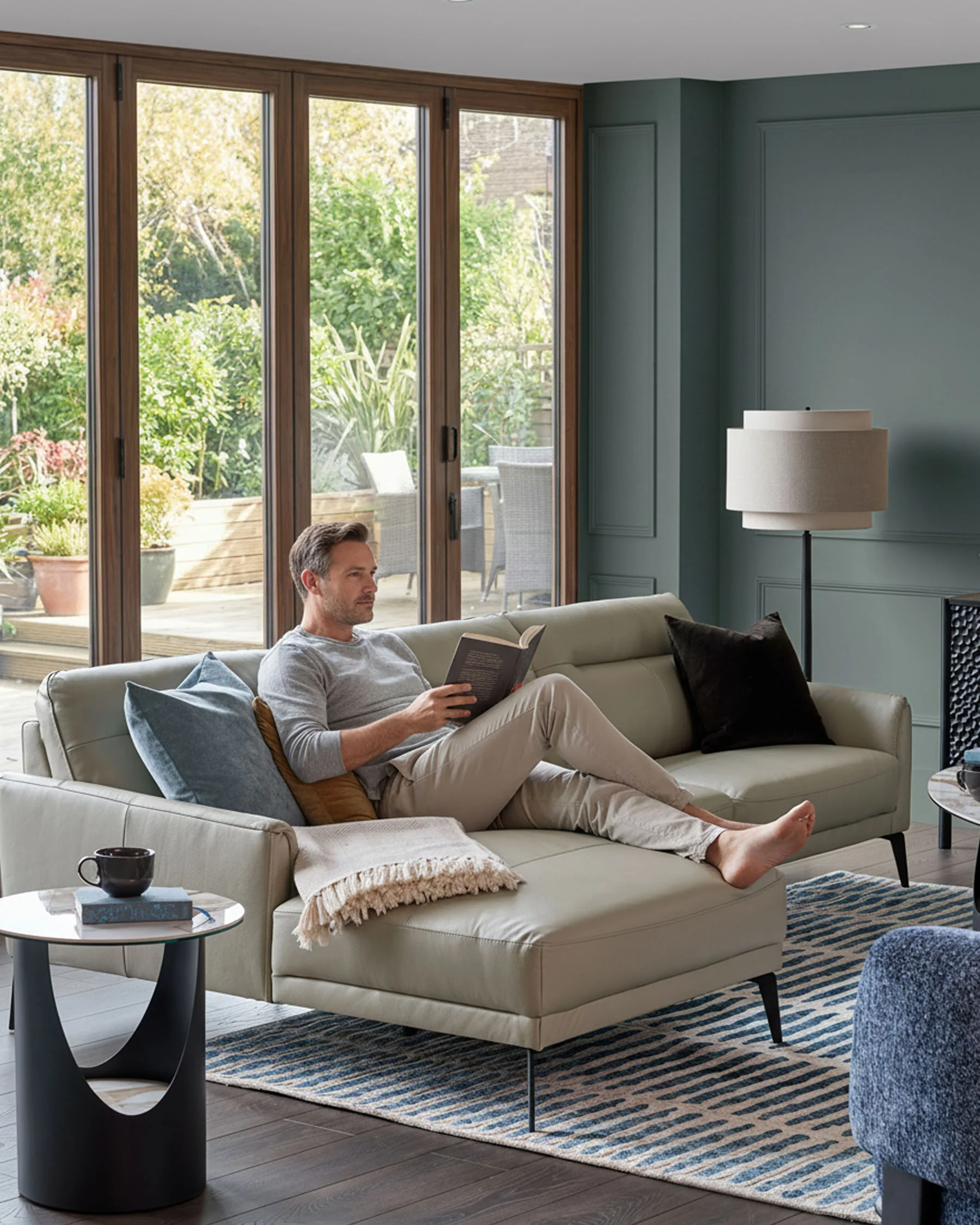 Brooks Light Grey Leather Left Hand Corner Chaise Sofa - Image 8