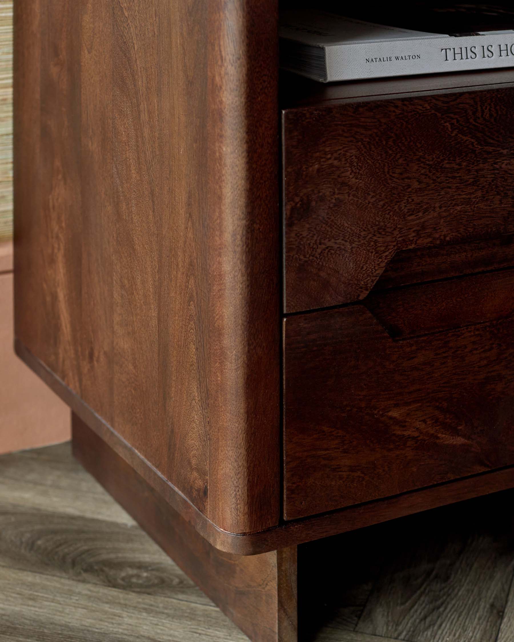 Bryce dark mango wood 2 drawer bedside table - Image 4