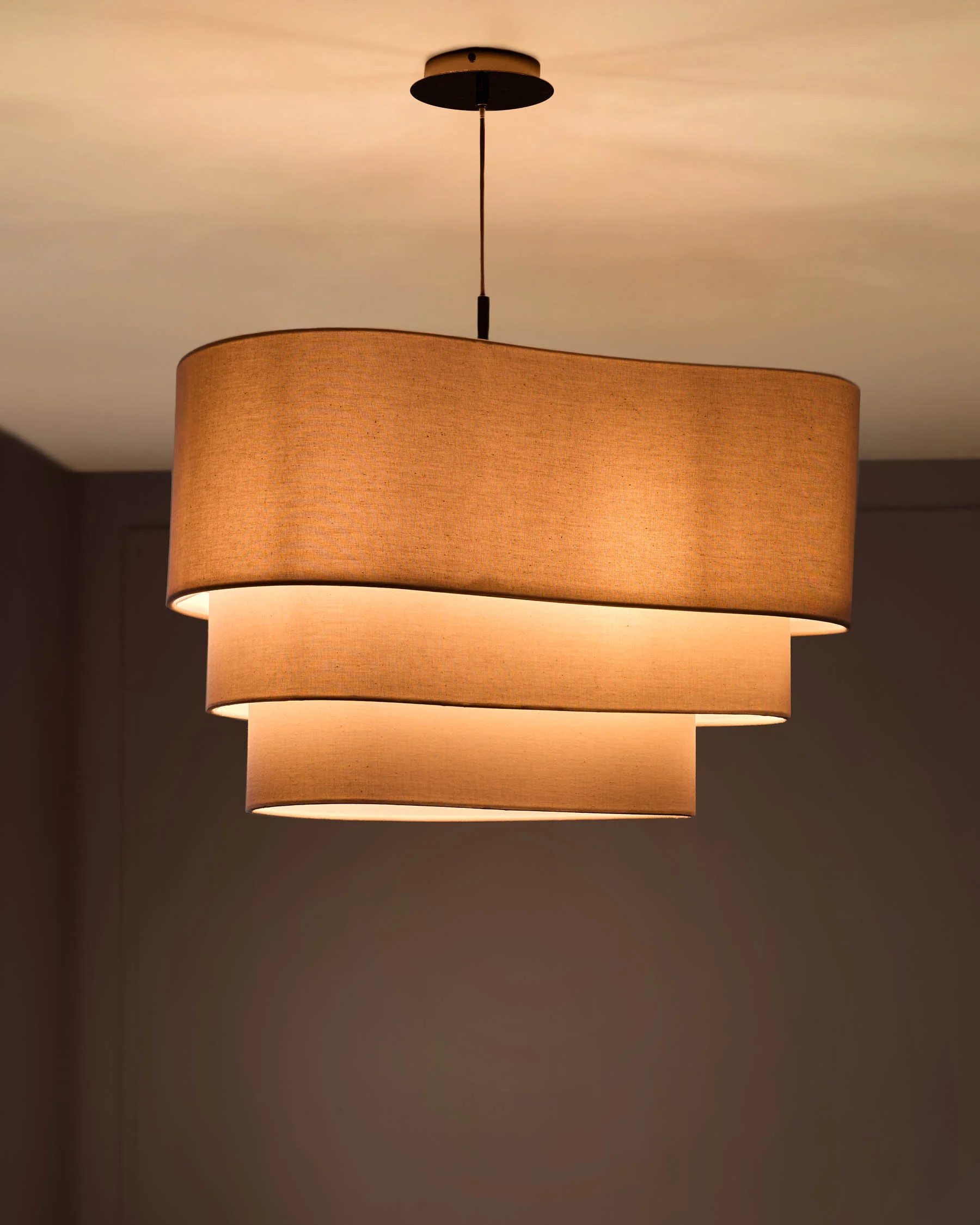 Burleigh 2 bulb natural linen curved pendant light - Image 2