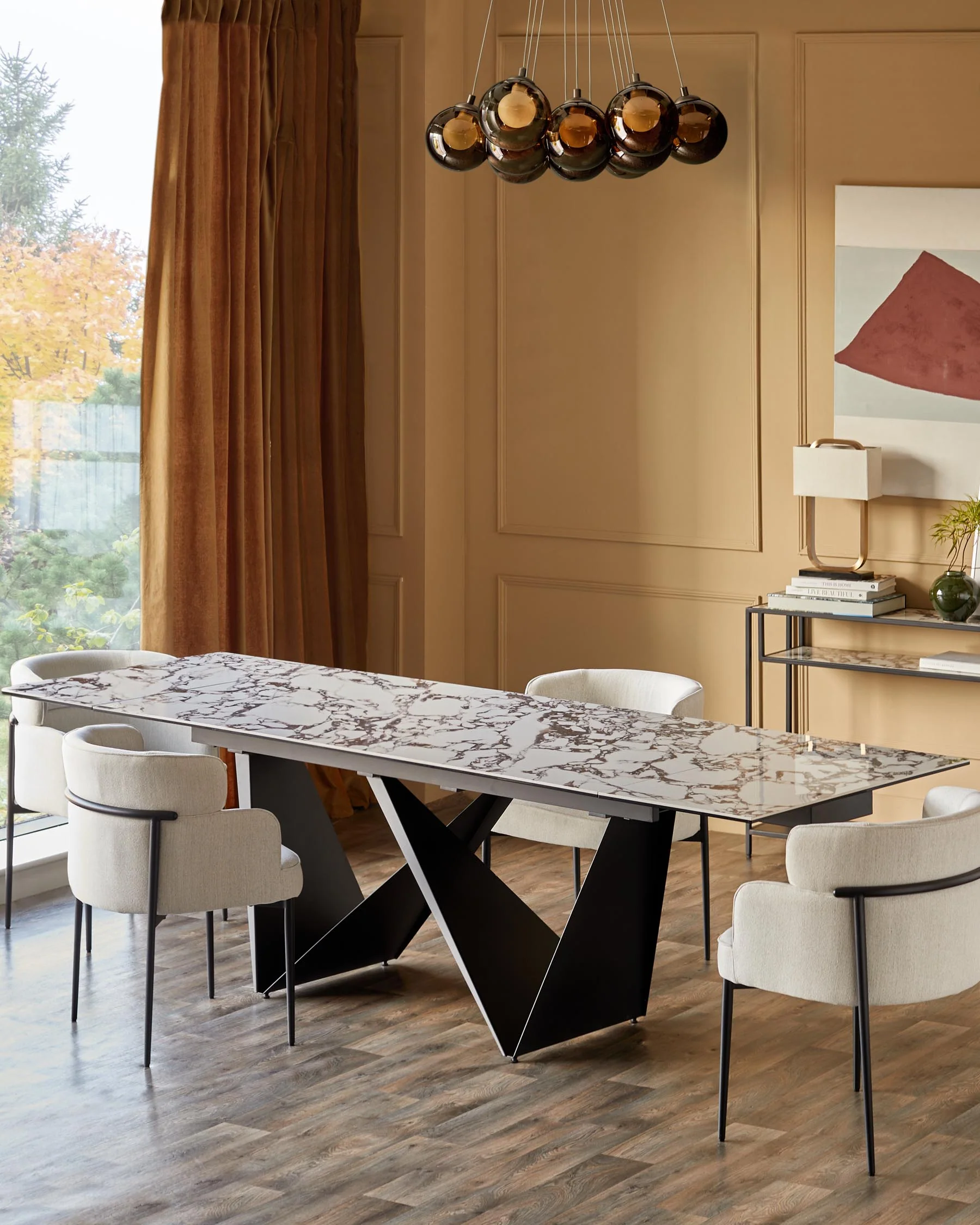 Calenzano white calacatta ceramic extending 8 to 10 seater dining table - Image 3