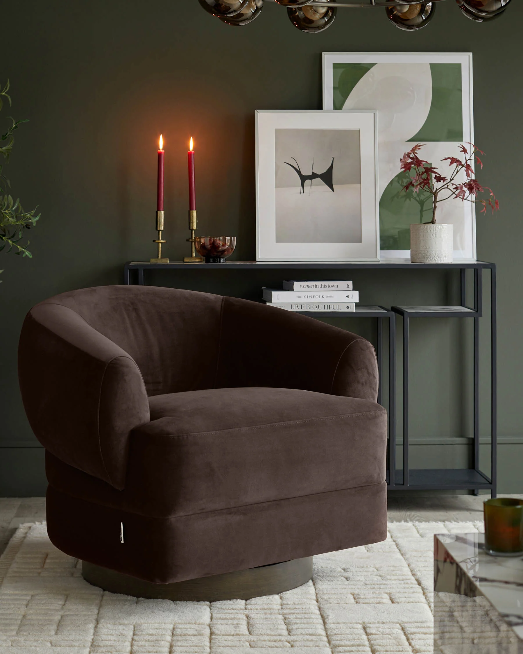 Callan dark chocolate velvet swivel accent chair