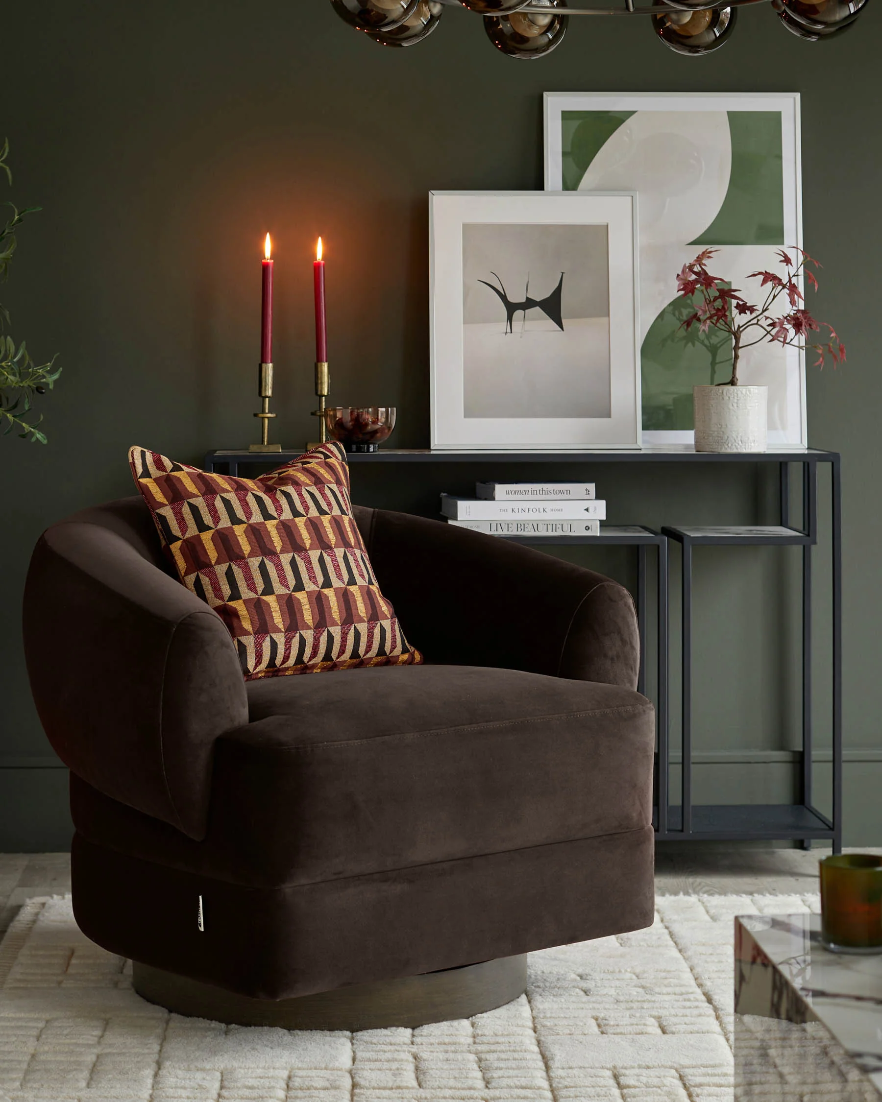 Callan dark chocolate velvet swivel accent chair - Image 2