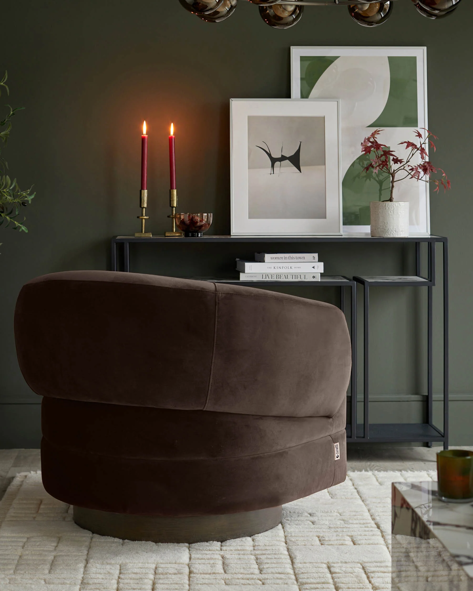 Callan dark chocolate velvet swivel accent chair - Image 7