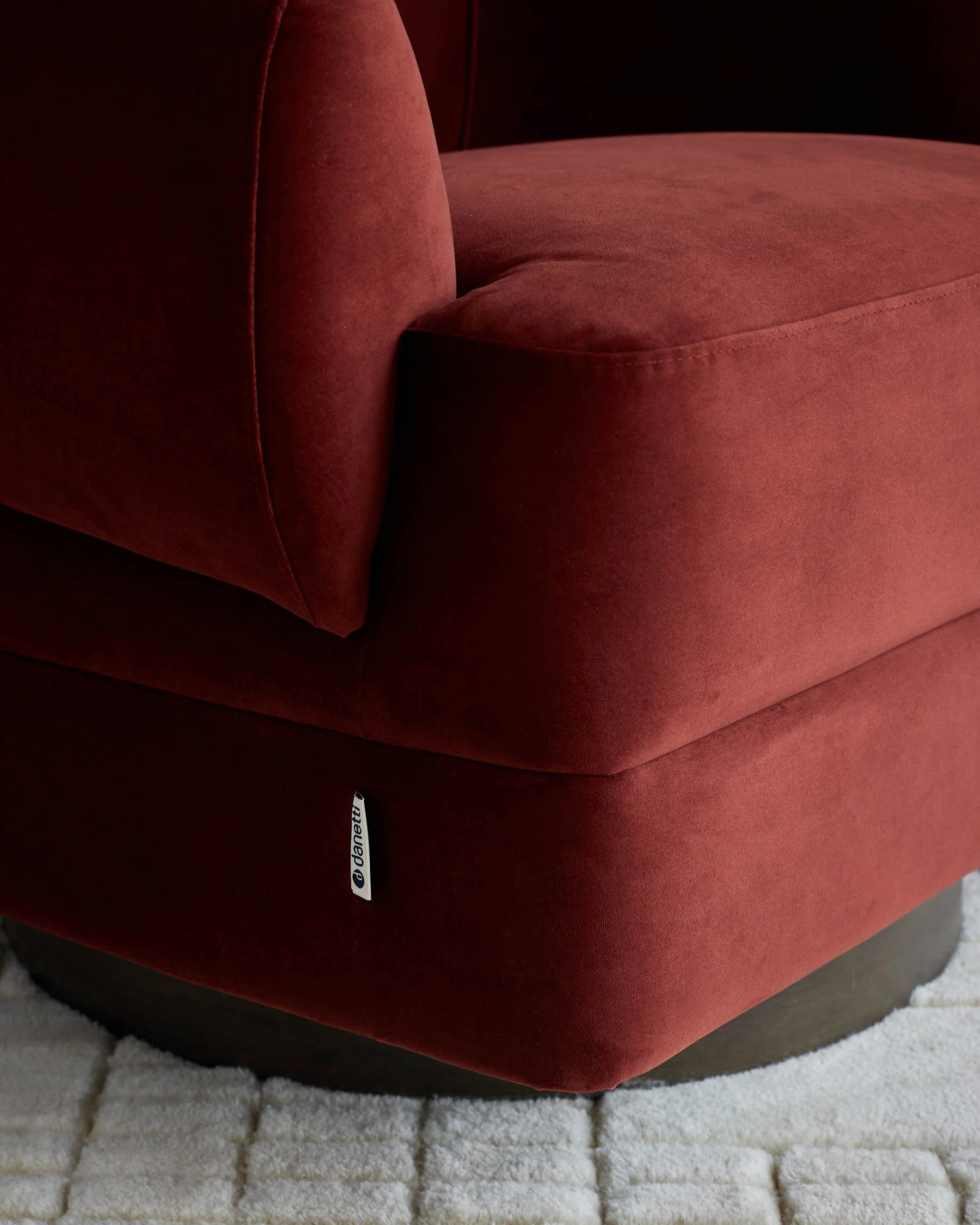 Callan toffee red velvet swivel accent chair - Image 3