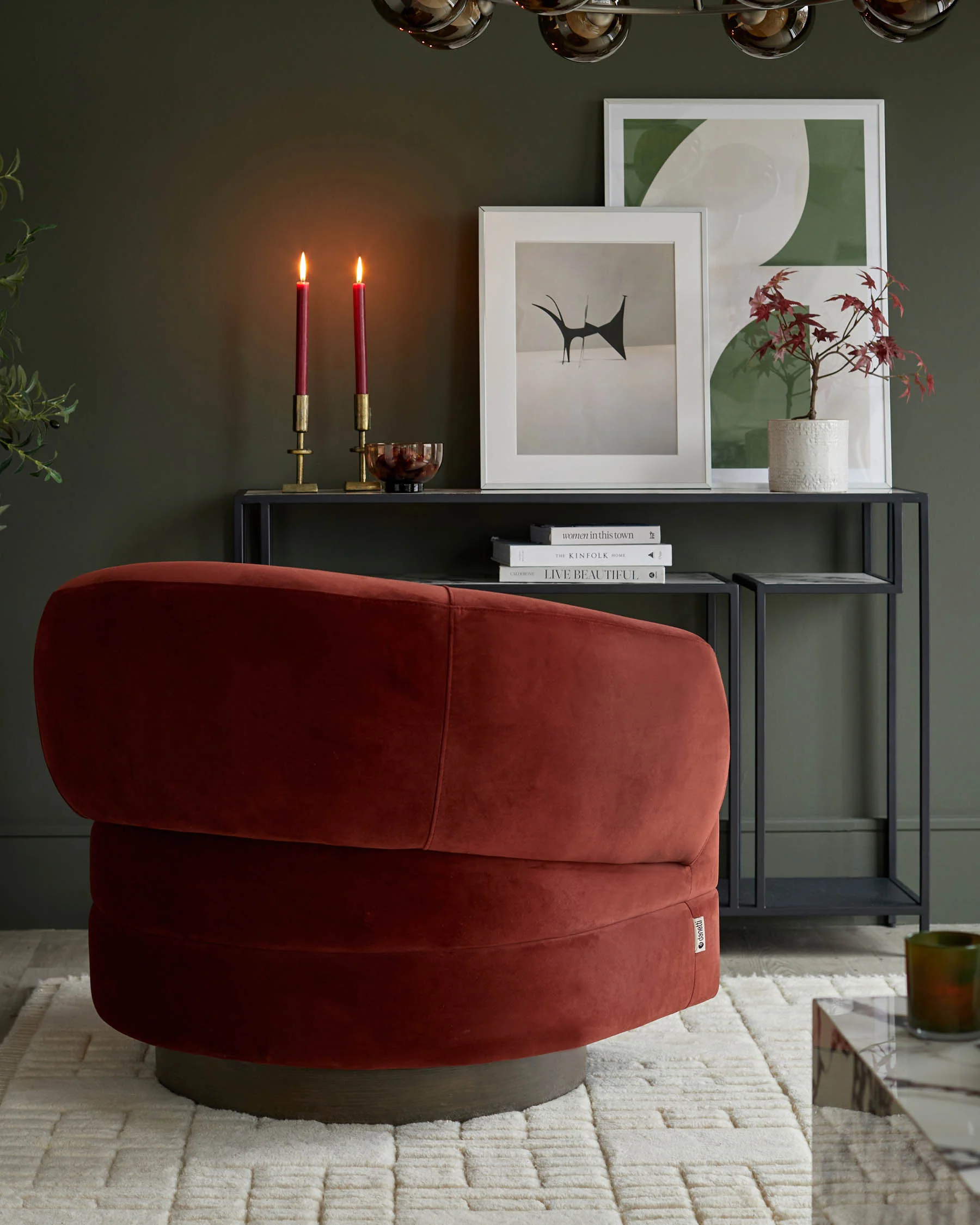 Callan toffee red velvet swivel accent chair - Image 7