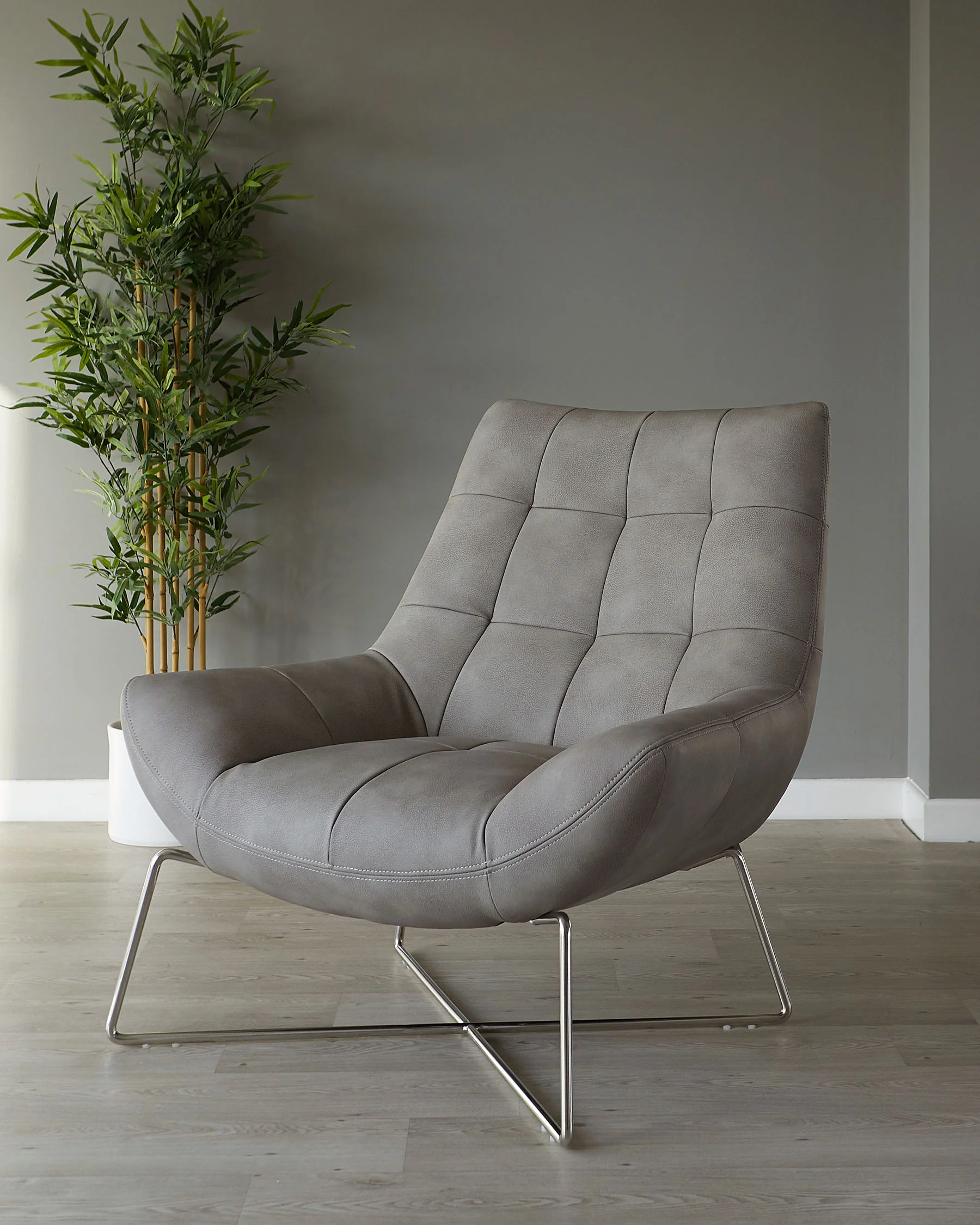 Canio Grey Faux Leather And Brushed Steel Accent Chair - Image 4