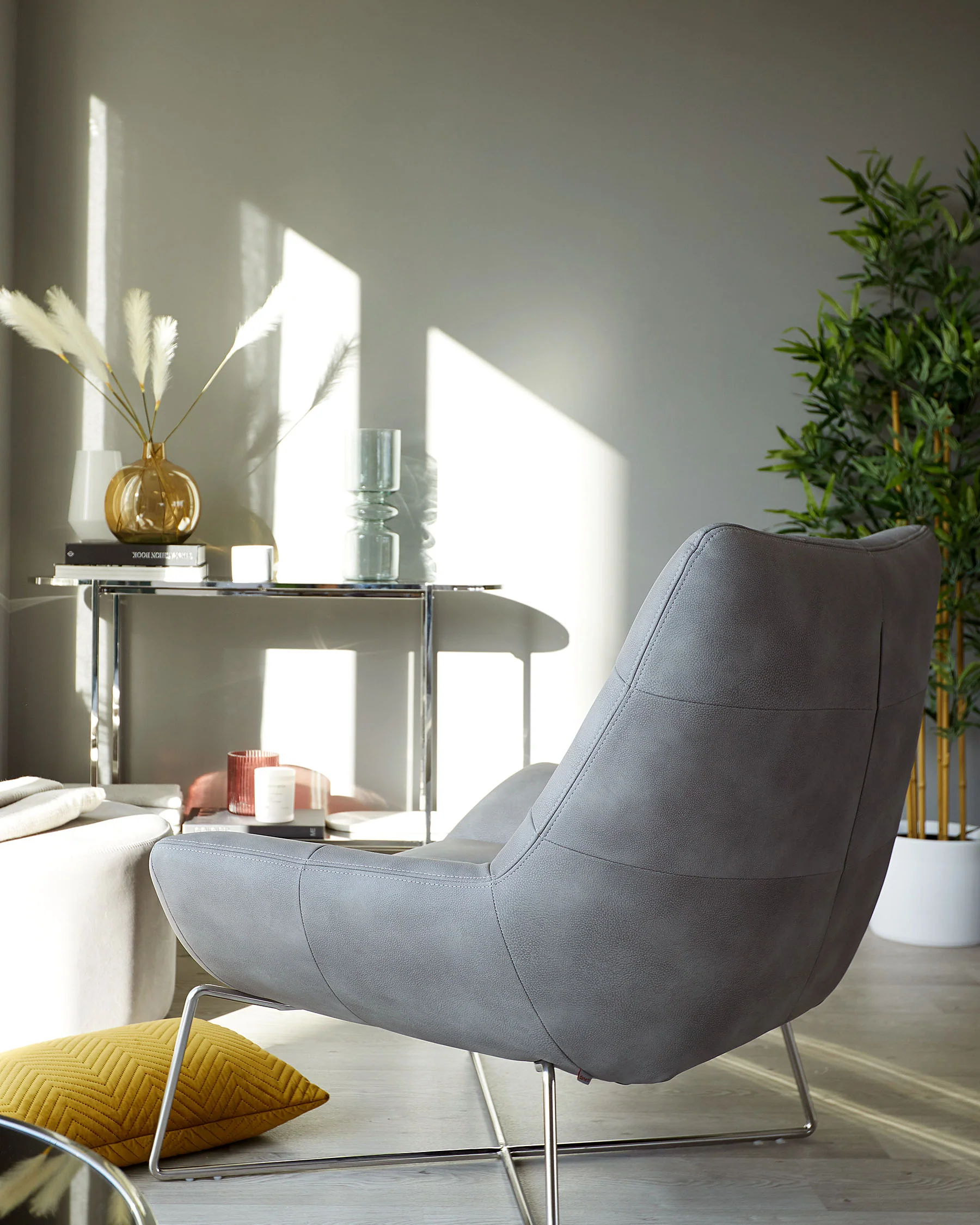 Canio Grey Faux Leather And Brushed Steel Accent Chair - Image 5