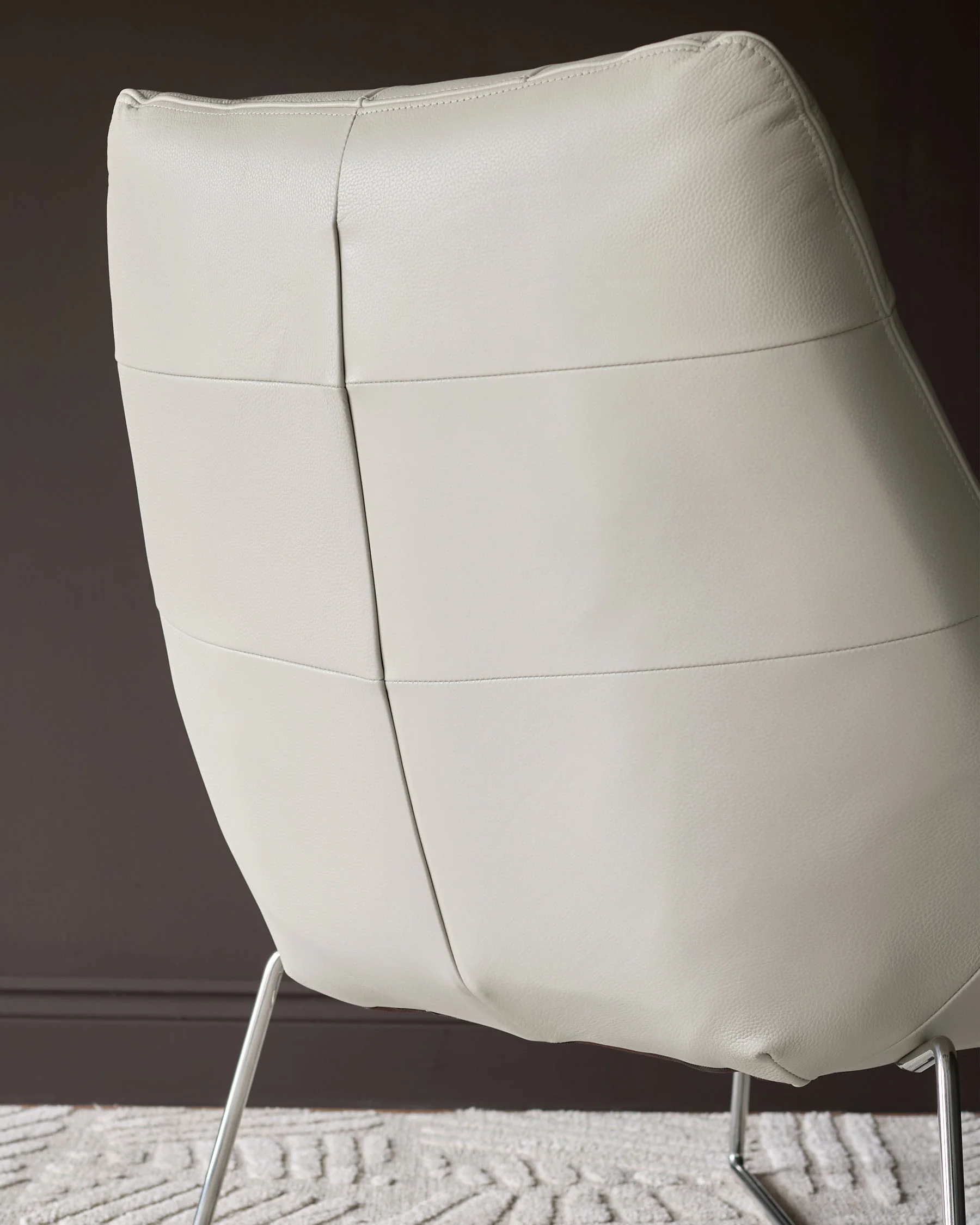 Canio Natural Grey Leather And Brushed Steel Accent Chair - Image 4