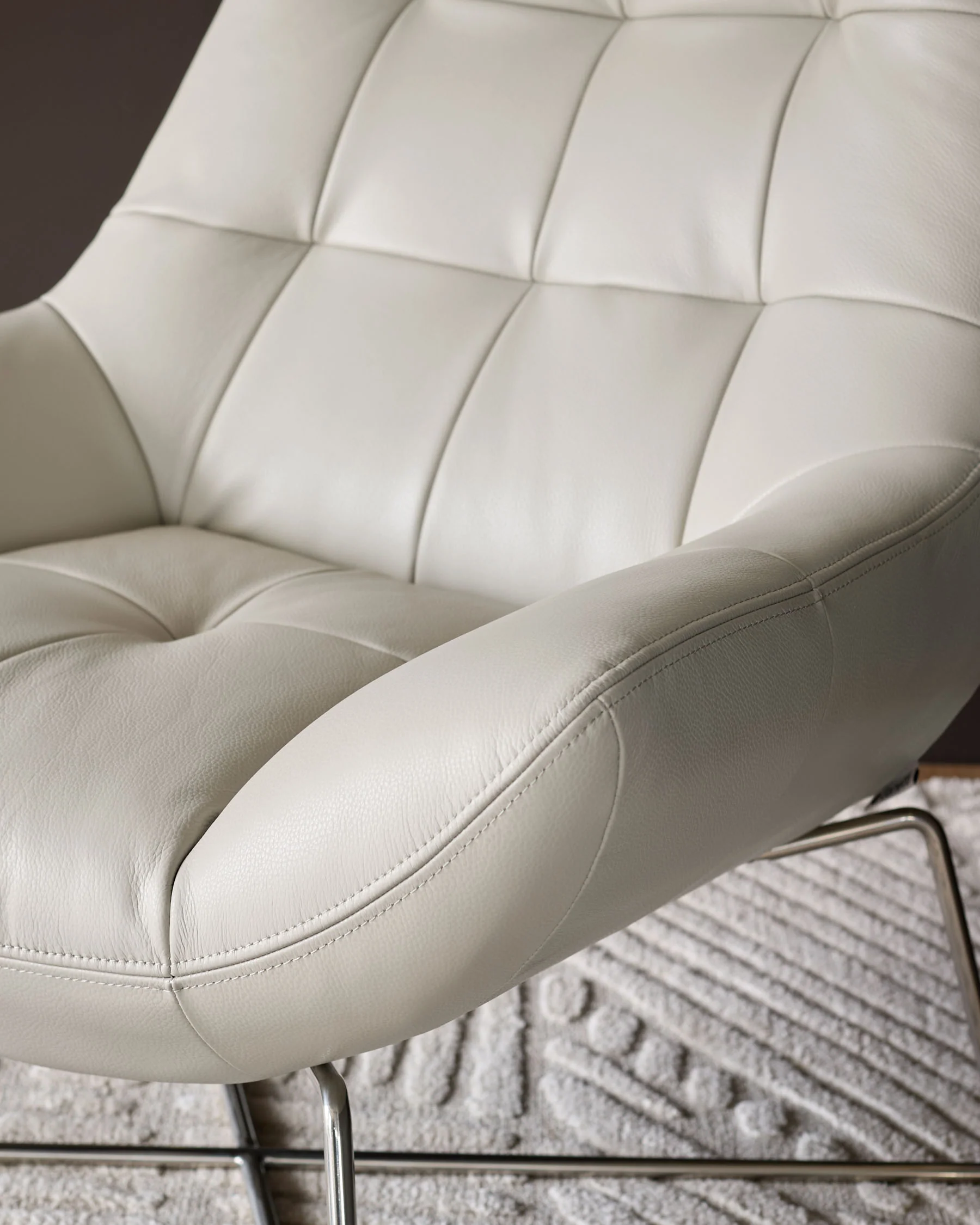 Canio Natural Grey Leather And Brushed Steel Accent Chair - Image 8