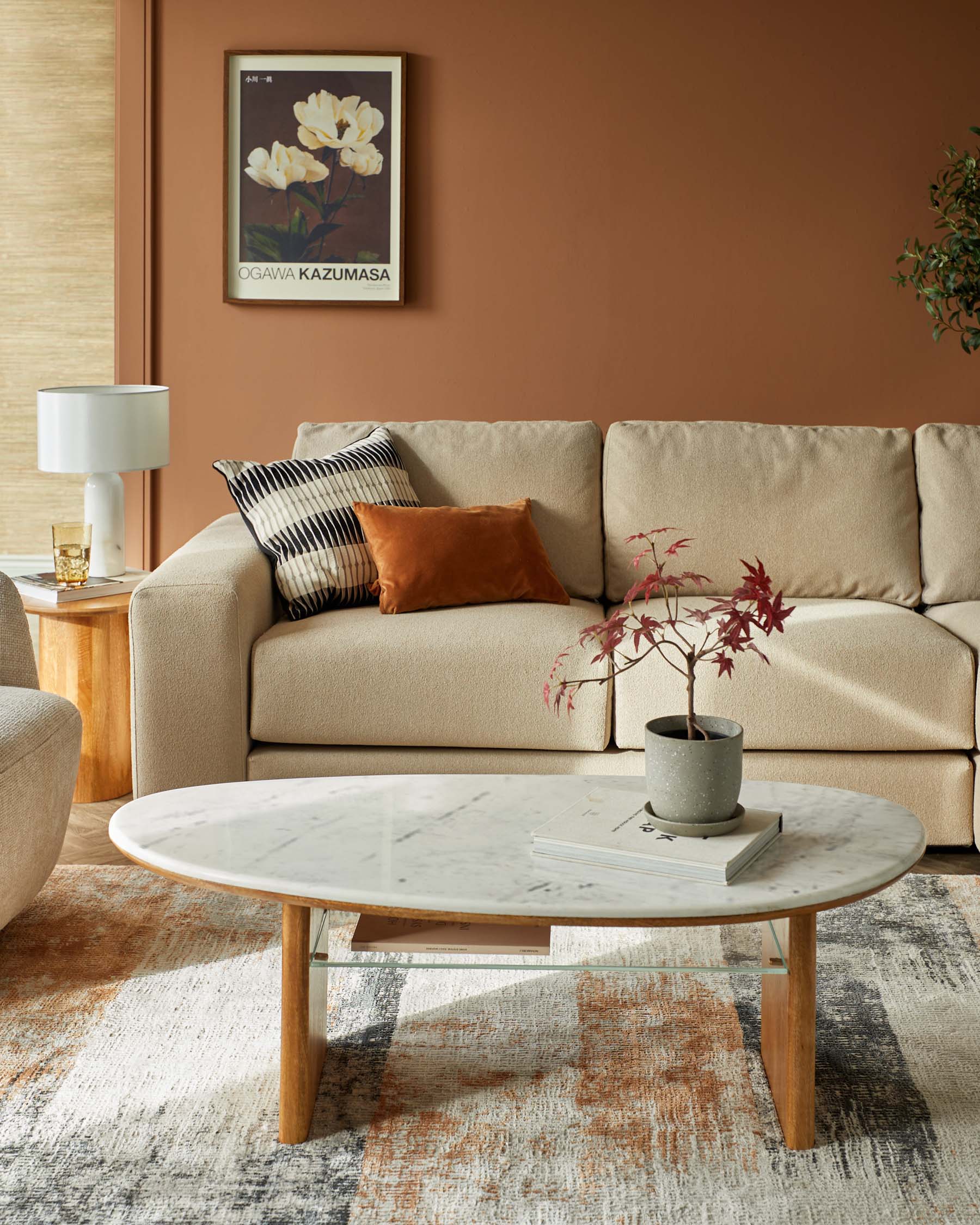 Cara light mango wood marble top coffee table - Image 3