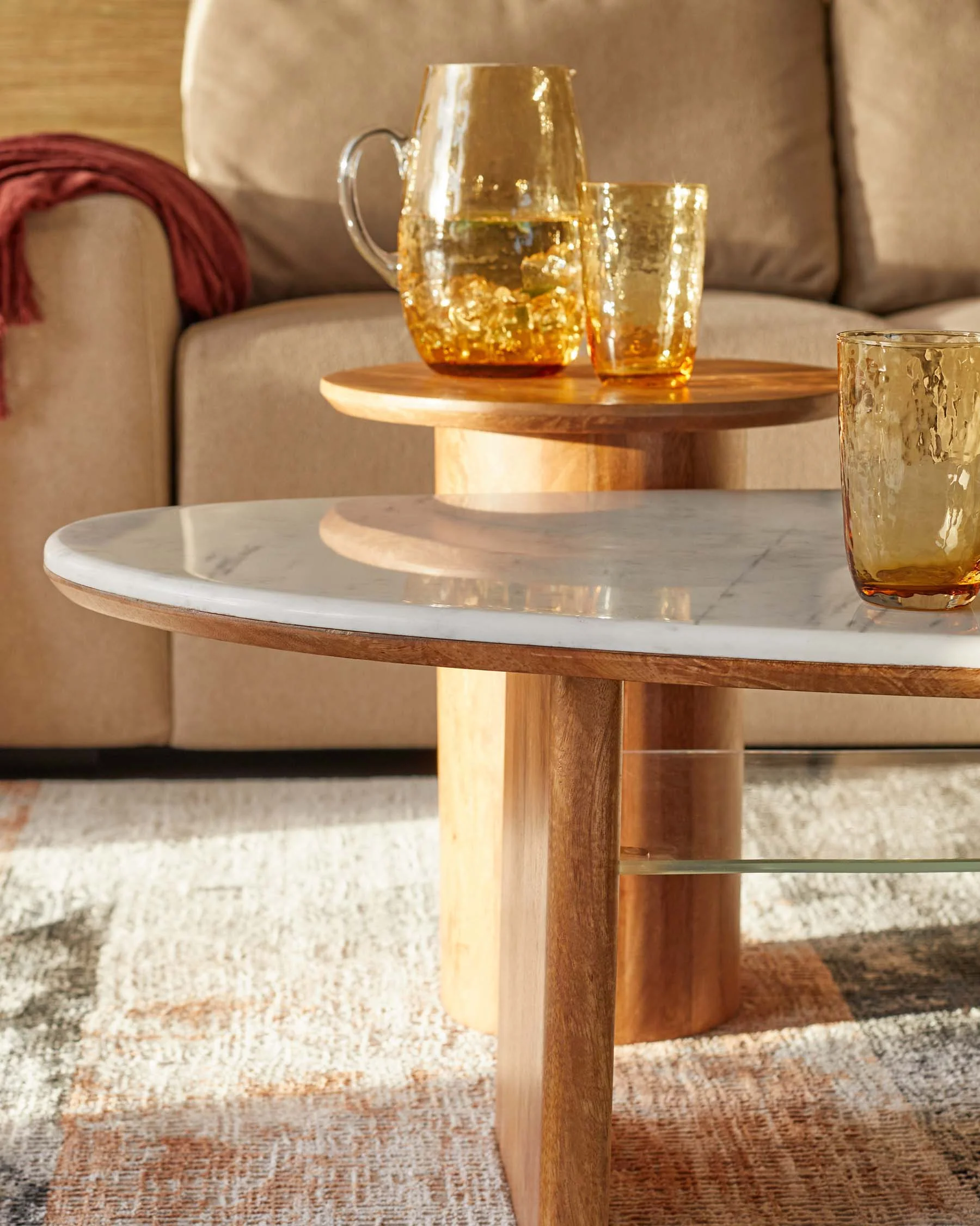 Cara light mango wood marble top coffee table - Image 5