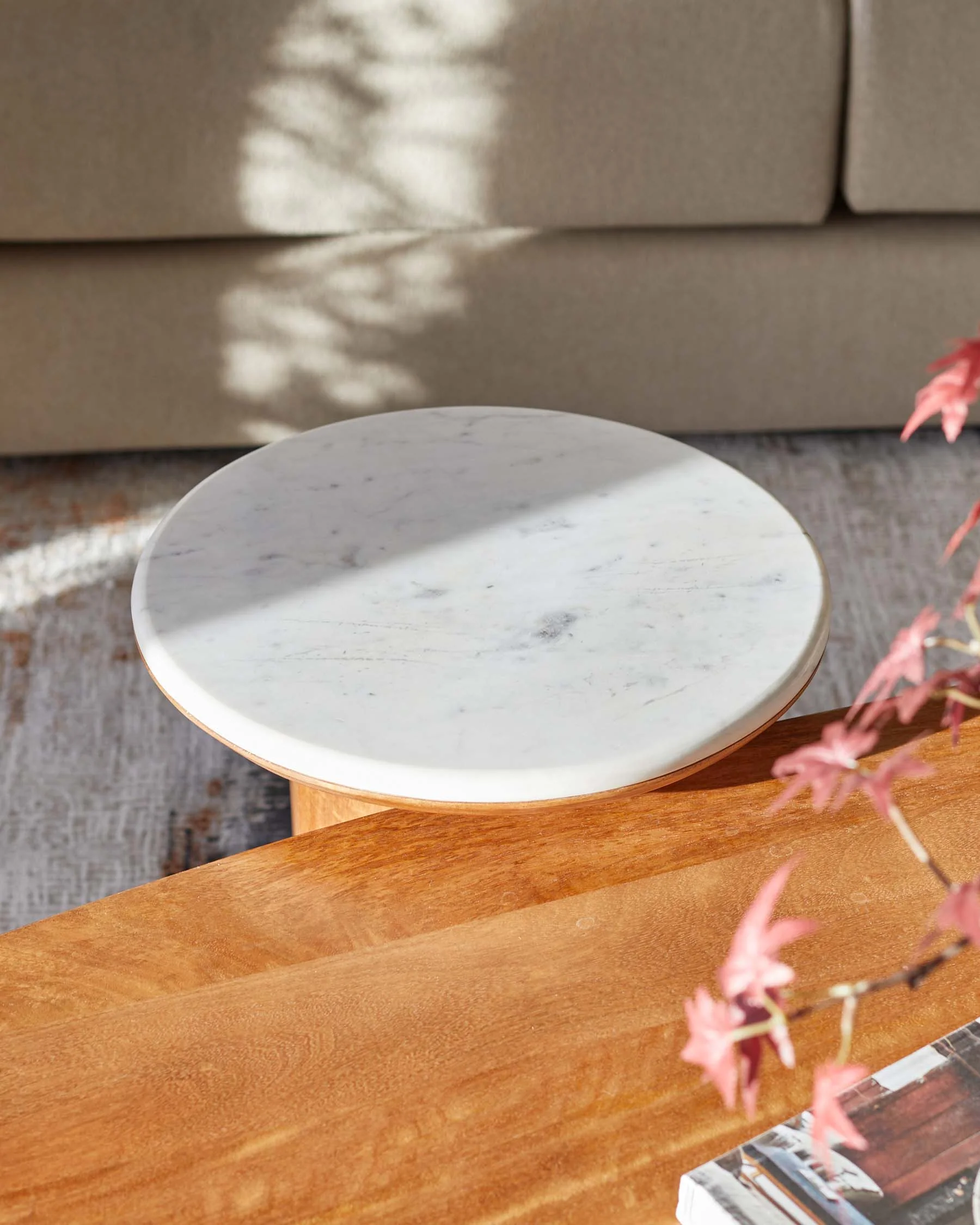 Cara light mango wood with marble top side table - Image 5