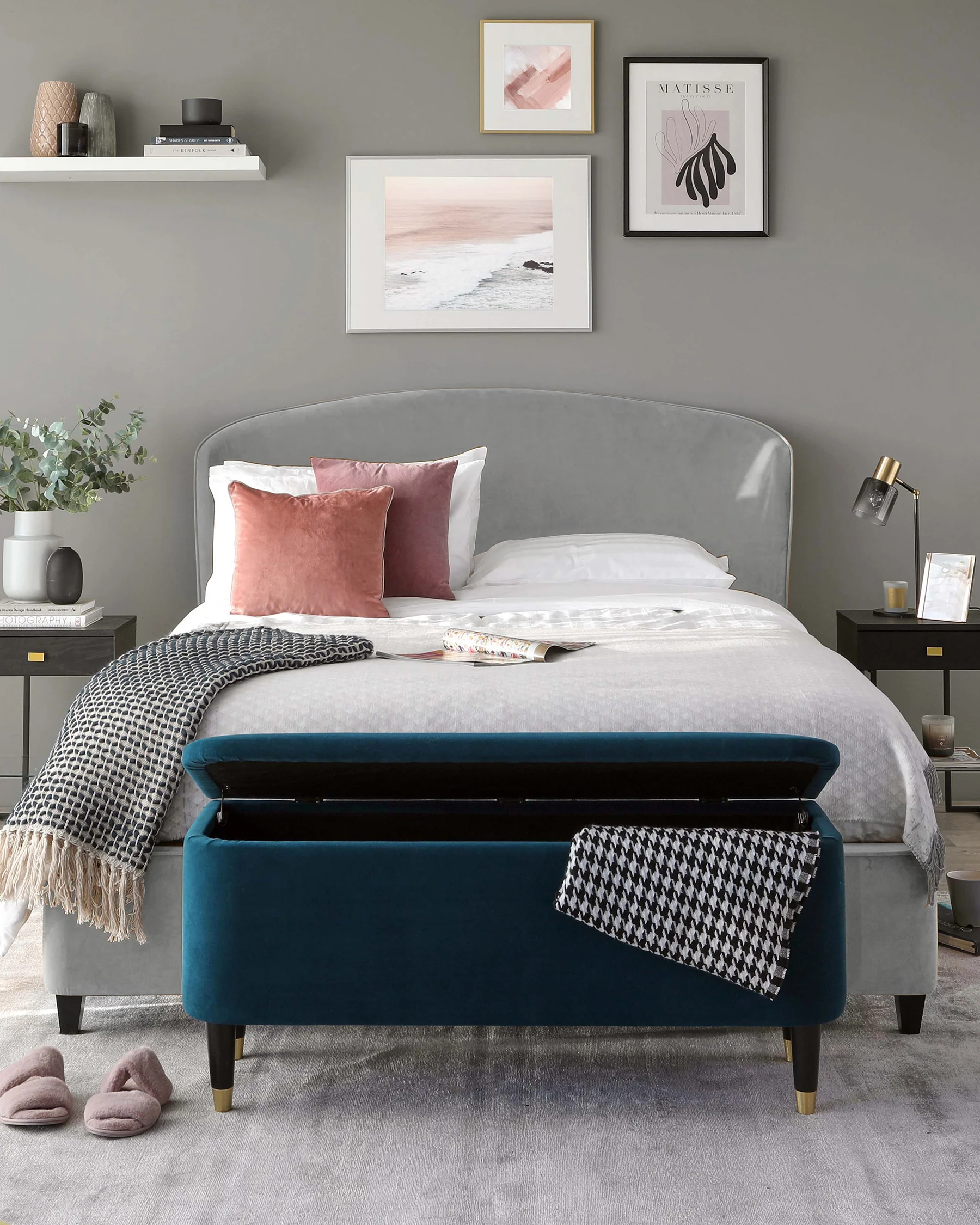 Carina Light Grey Velvet King Size Ottoman Storage Bed - Image 4