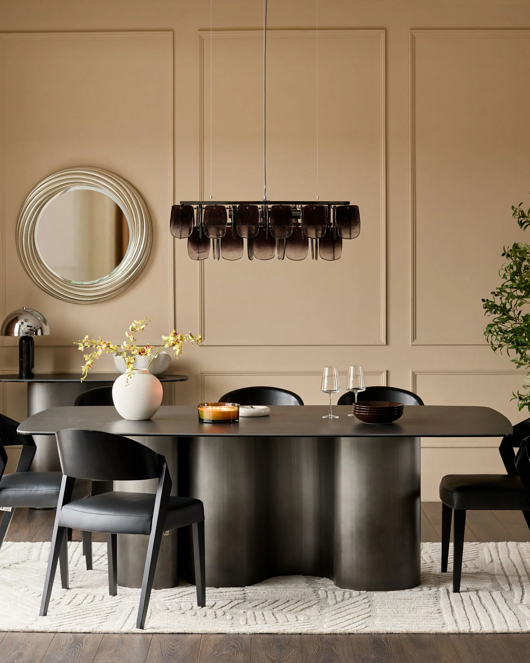 Carlo dark grey ceramic with ombre metal 8 seater dining table - Image 4