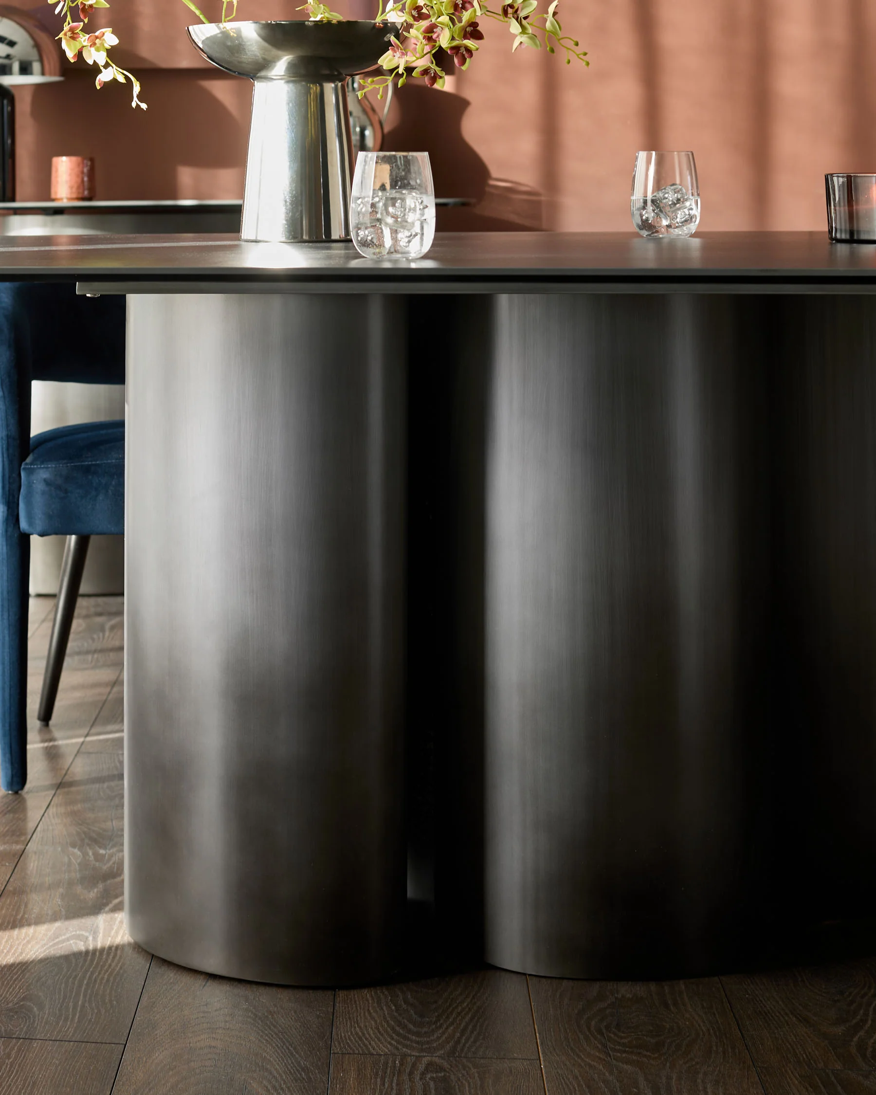 Carlo dark grey ceramic with ombre metal 8 seater dining table - Image 8