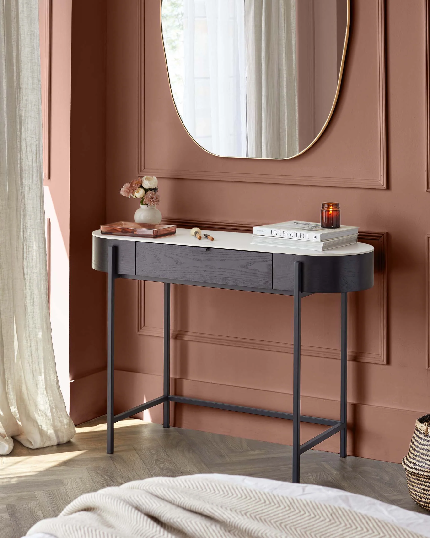 Carmen Black Console Dressing Table with White Ceramic Top - Image 4