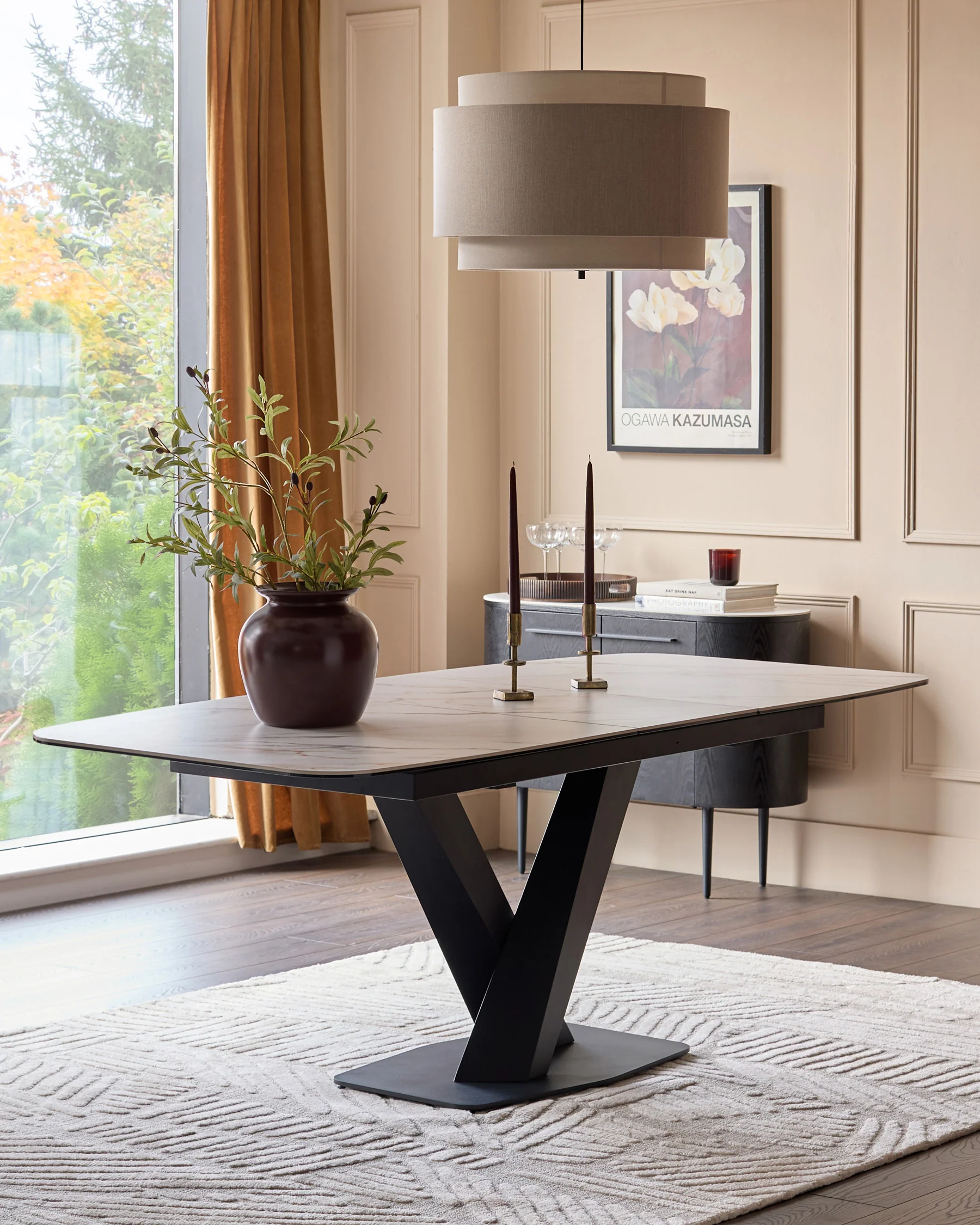 Carter natural ceramic 6-8 seater extending dining table
