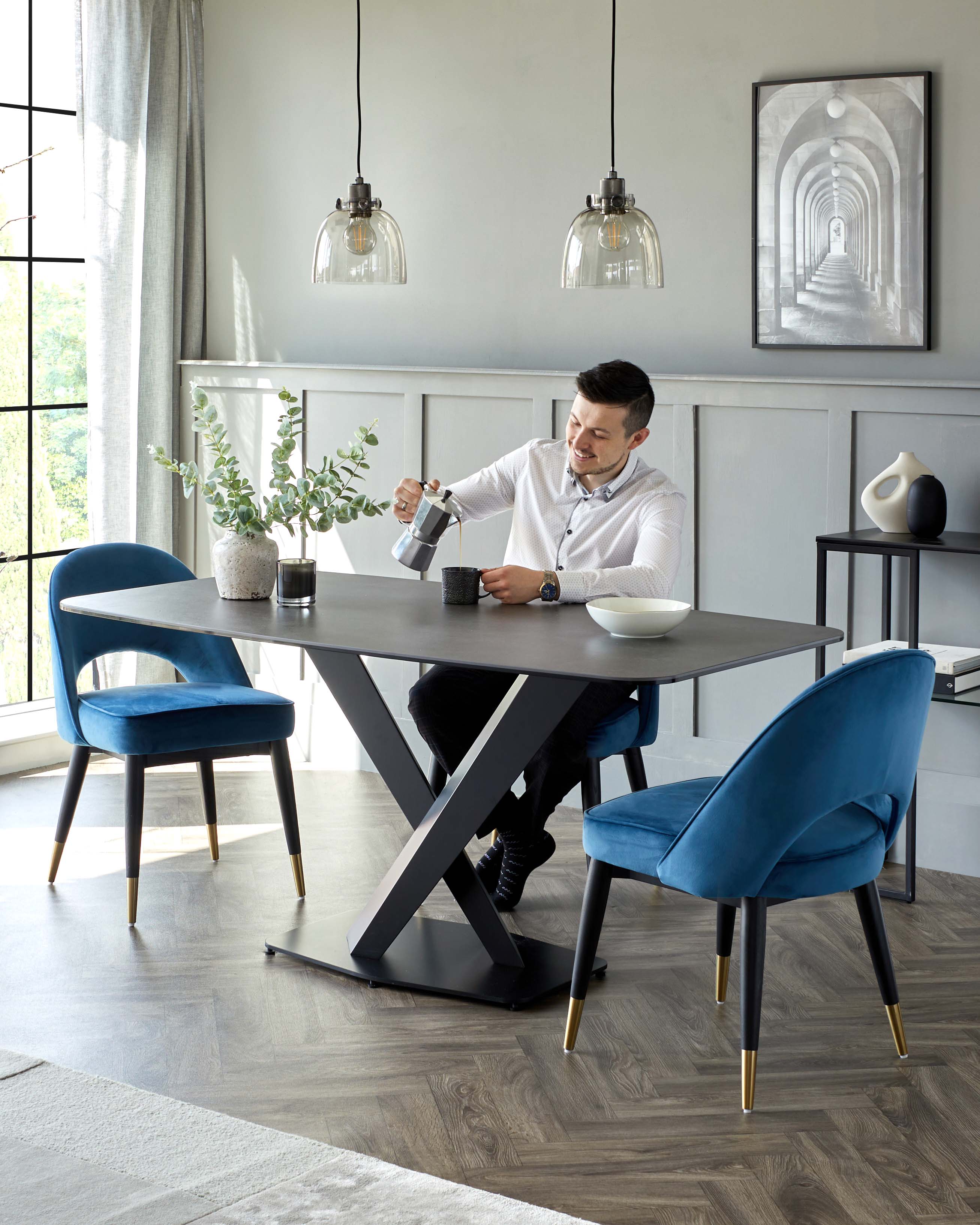 Carter Dark Grey Ceramic Pedestal 6 Seater Dining Table - Image 3