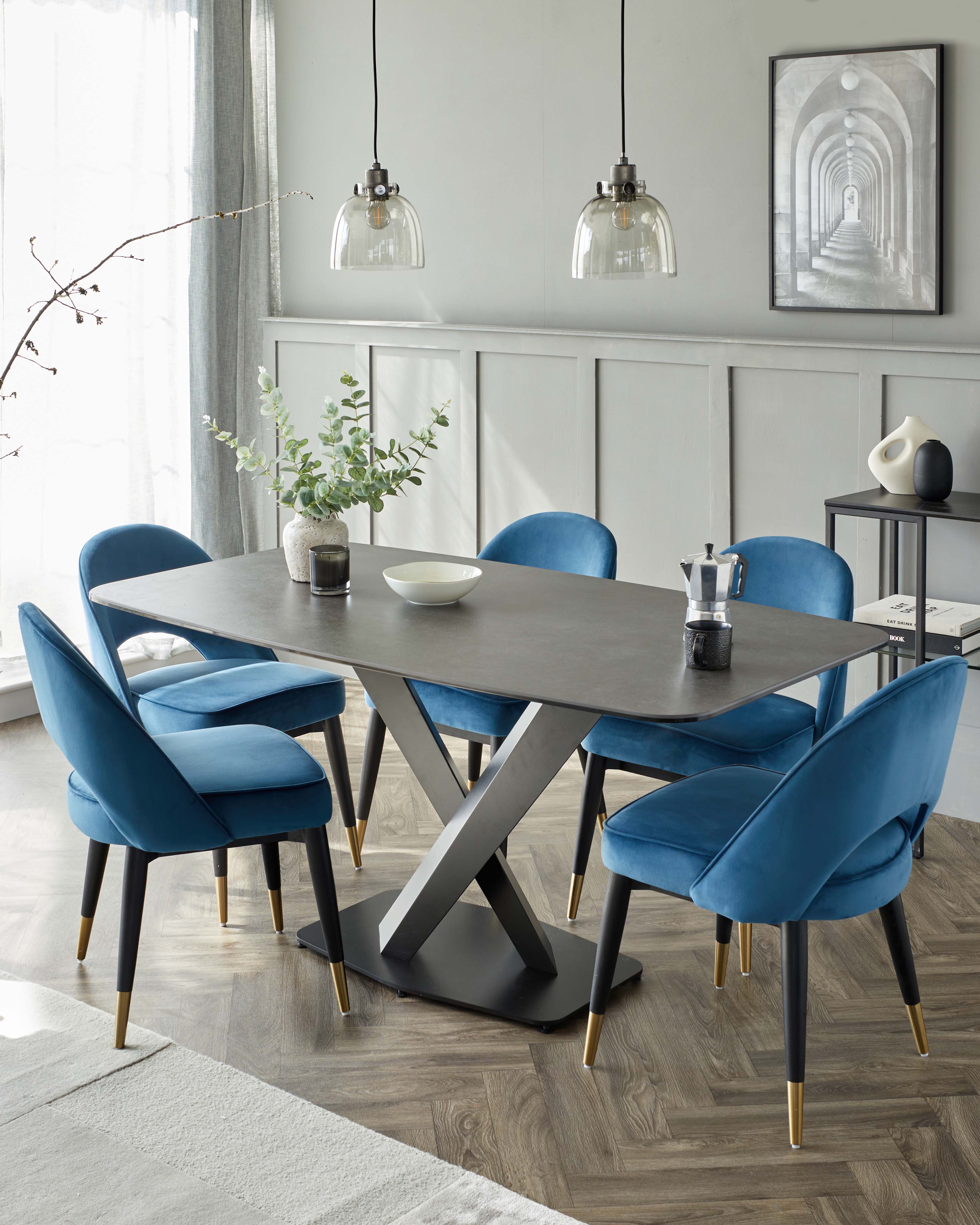 Carter Dark Grey Ceramic Pedestal 6 Seater Dining Table - Image 4