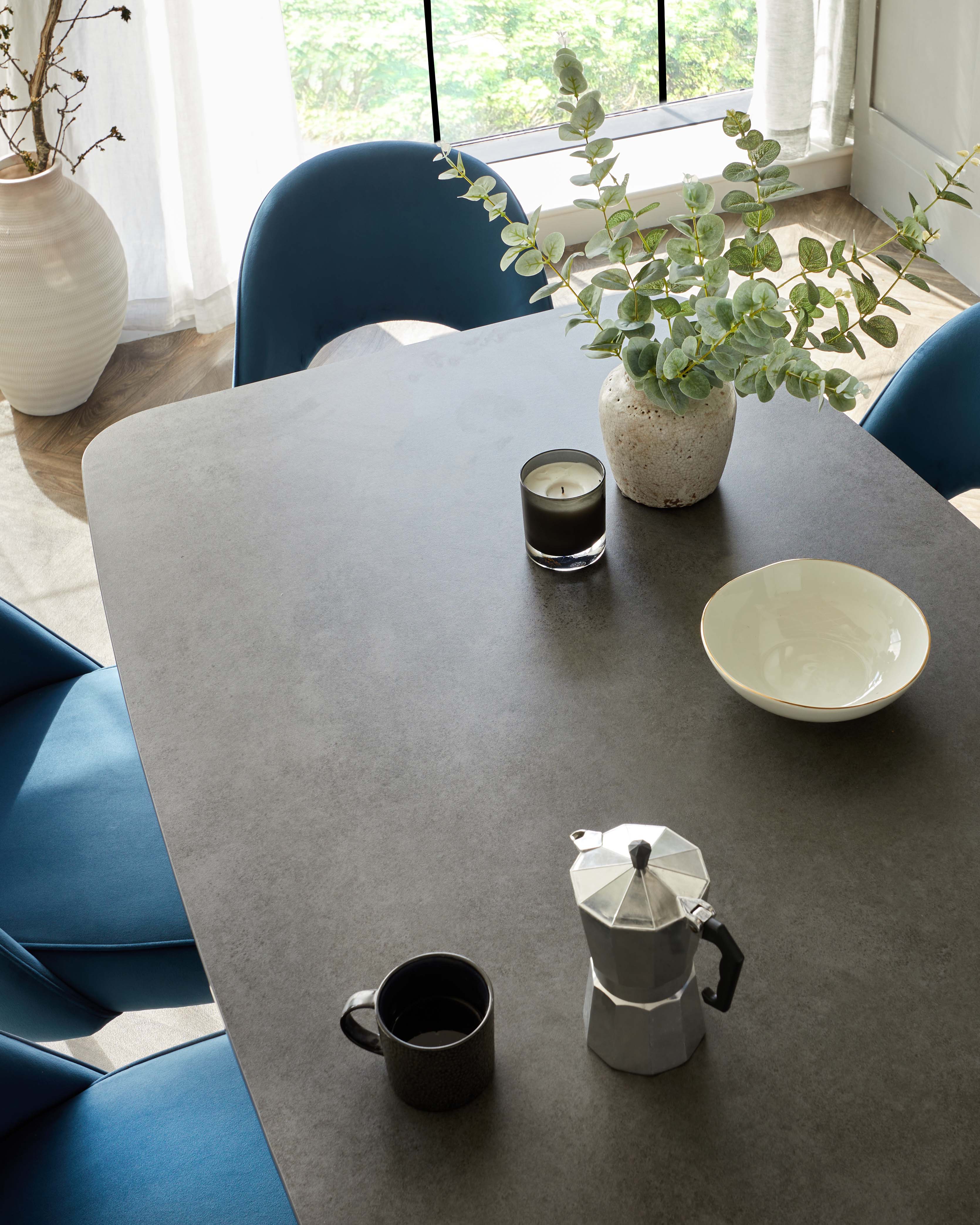 Carter Dark Grey Ceramic Pedestal 6 Seater Dining Table - Image 5