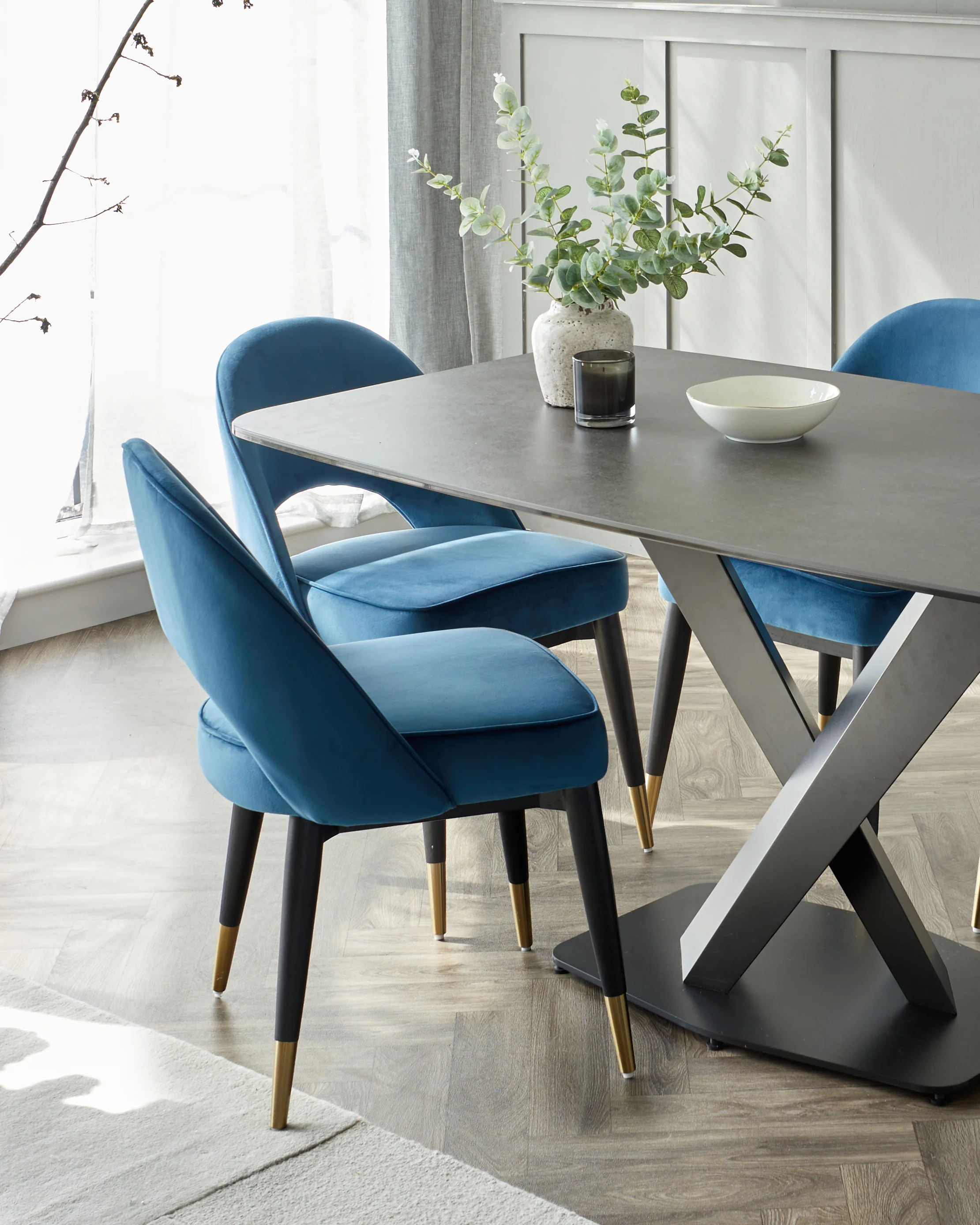 Carter Dark Grey Ceramic Pedestal 6 Seater Dining Table - Image 6
