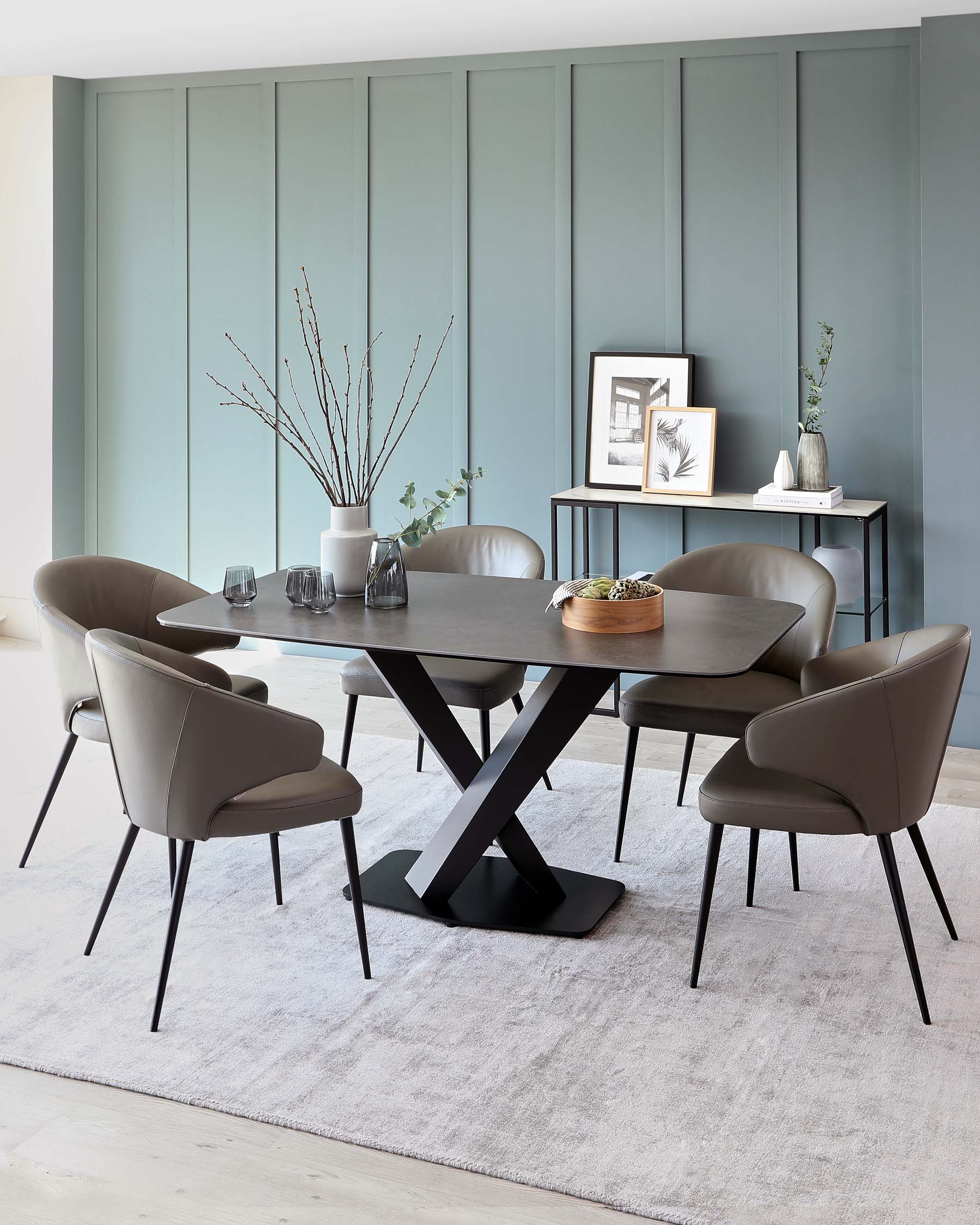 Carter Dark Grey Ceramic Pedestal 6 Seater Dining Table - Image 7