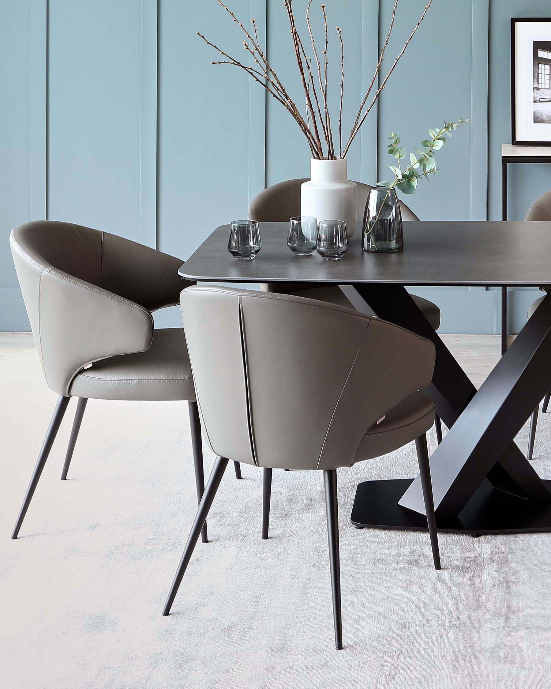 Carter Dark Grey Ceramic Pedestal 6 Seater Dining Table - Image 8
