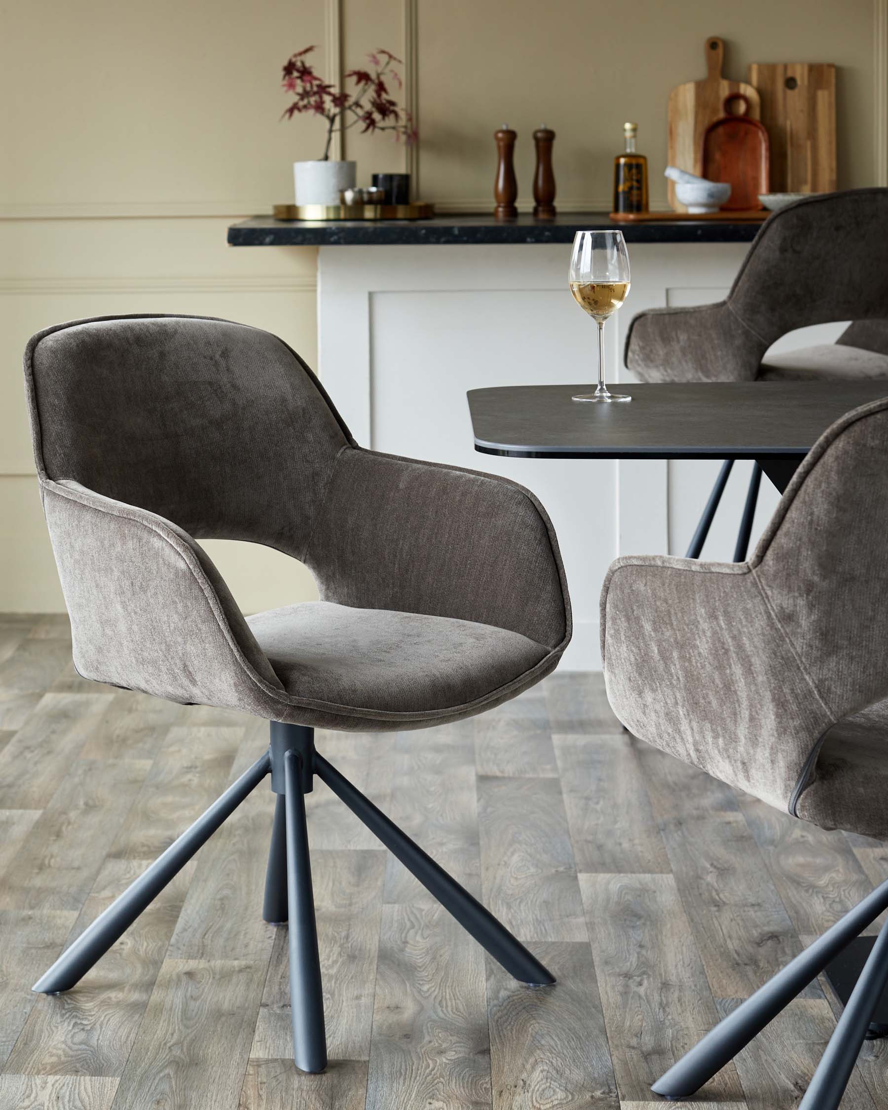 Carter dark grey ceramic 6 seater table and 6 Marlow dining chairs set - Image 2
