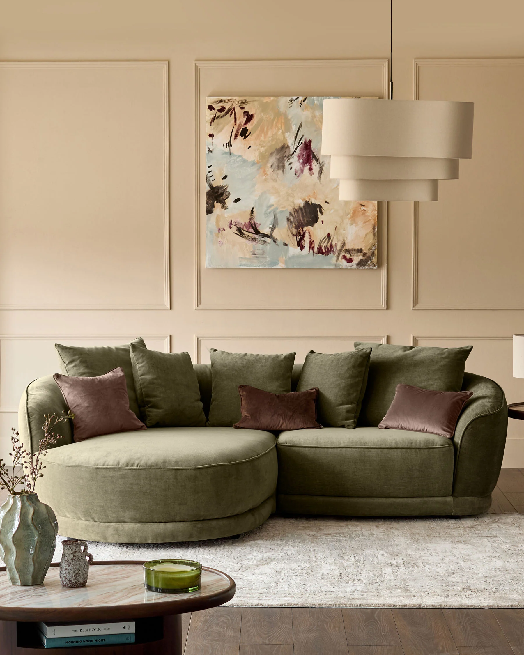 Caspian olive green fabric left hand corner chaise sofa - Image 3