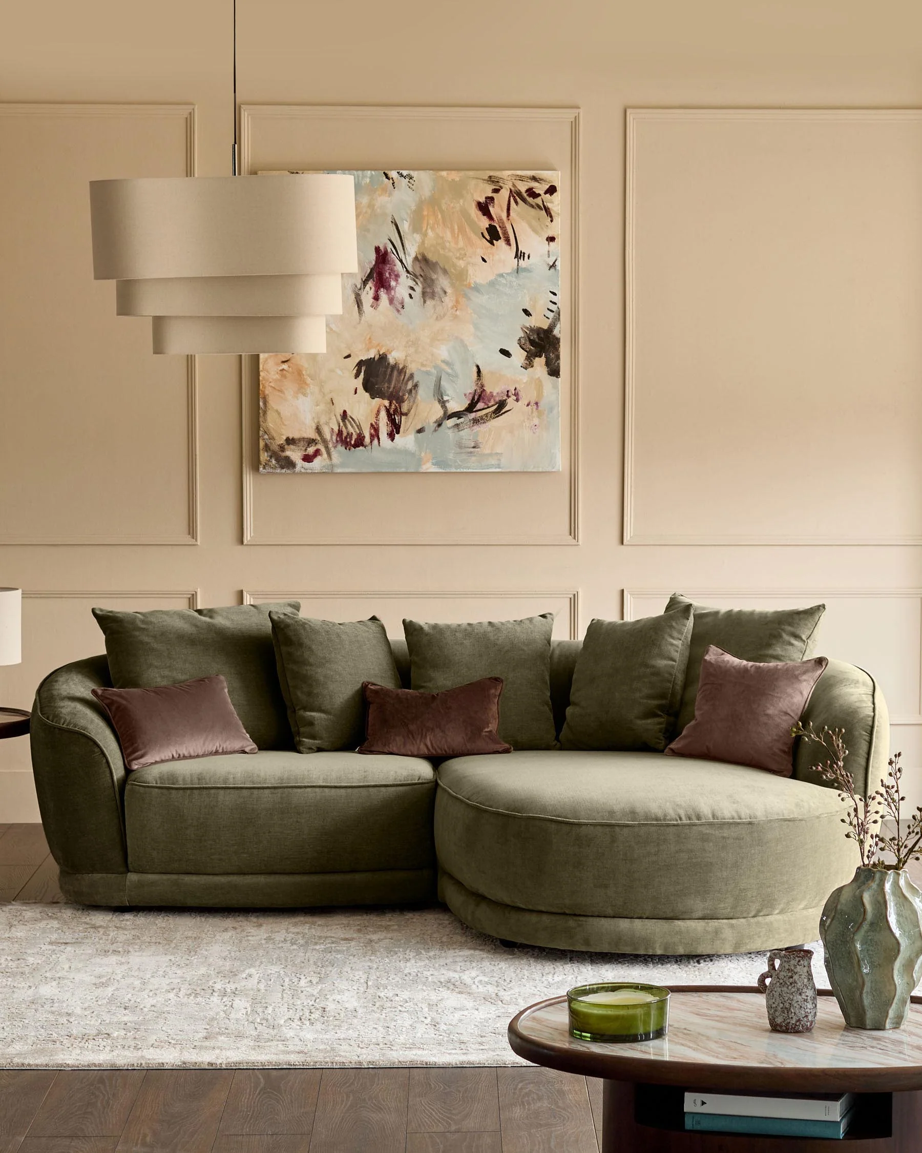 Caspian olive green fabric right hand corner chaise sofa - Image 3