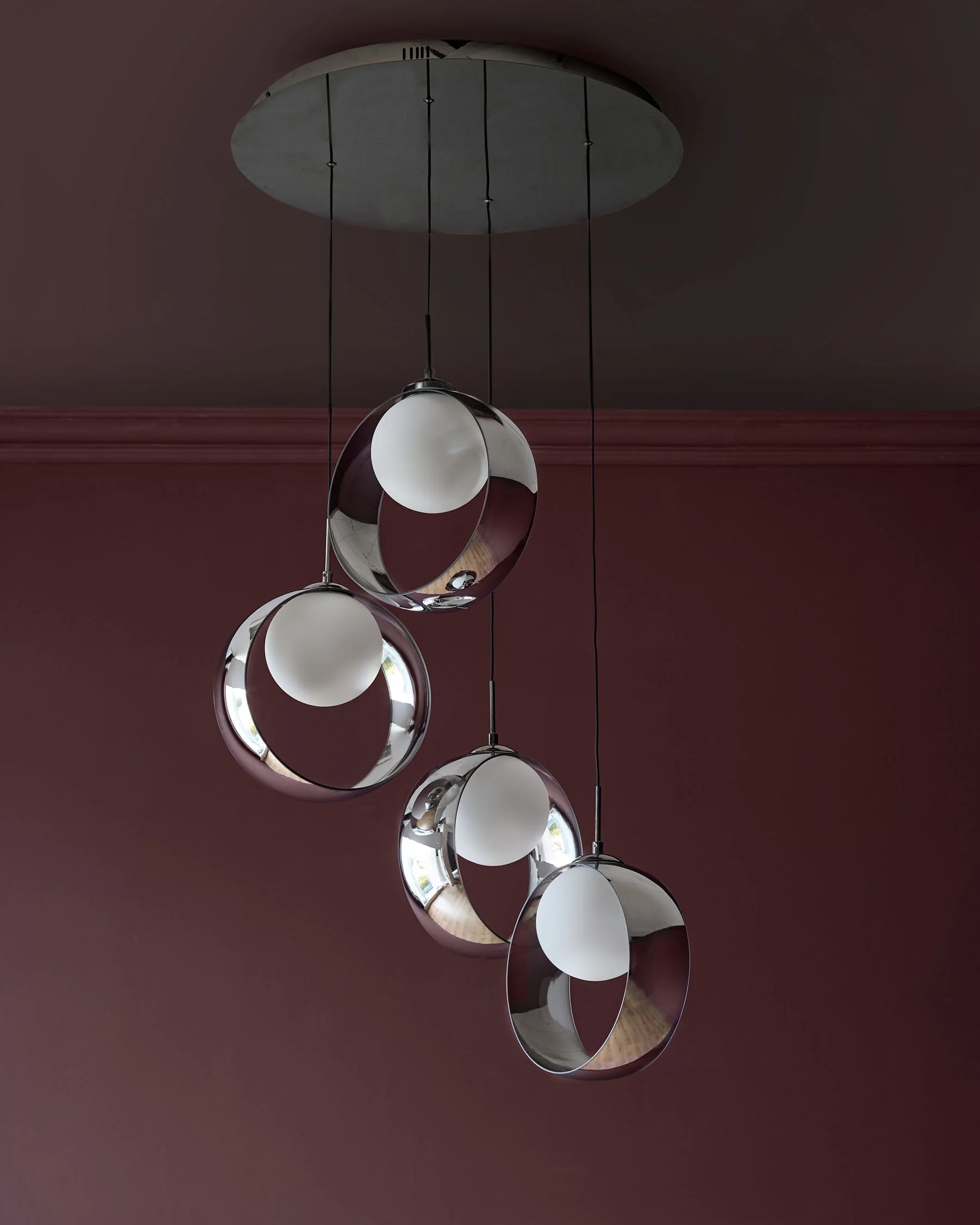 Chloe silver chrome glass LED 4 drop adjustable pendant light