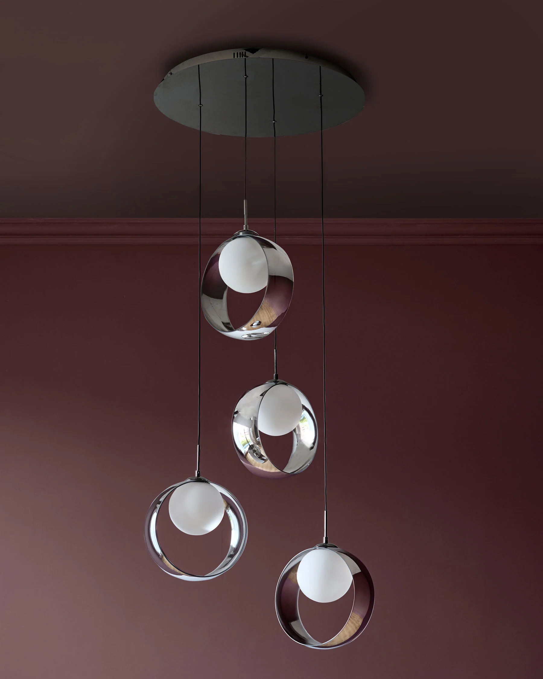 Chloe silver chrome glass LED 4 drop adjustable pendant light - Image 4