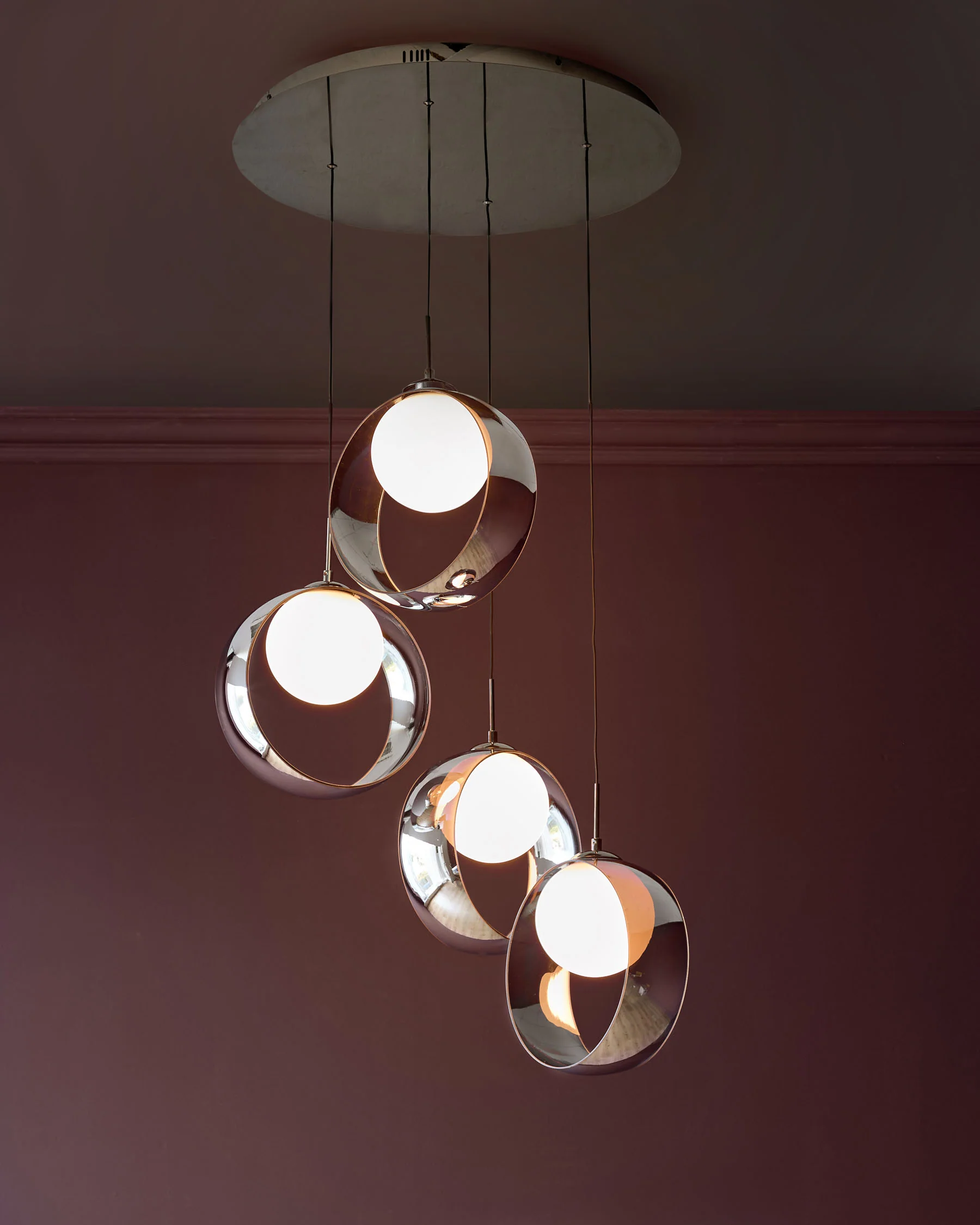 Chloe silver chrome glass LED 4 drop adjustable pendant light - Image 5