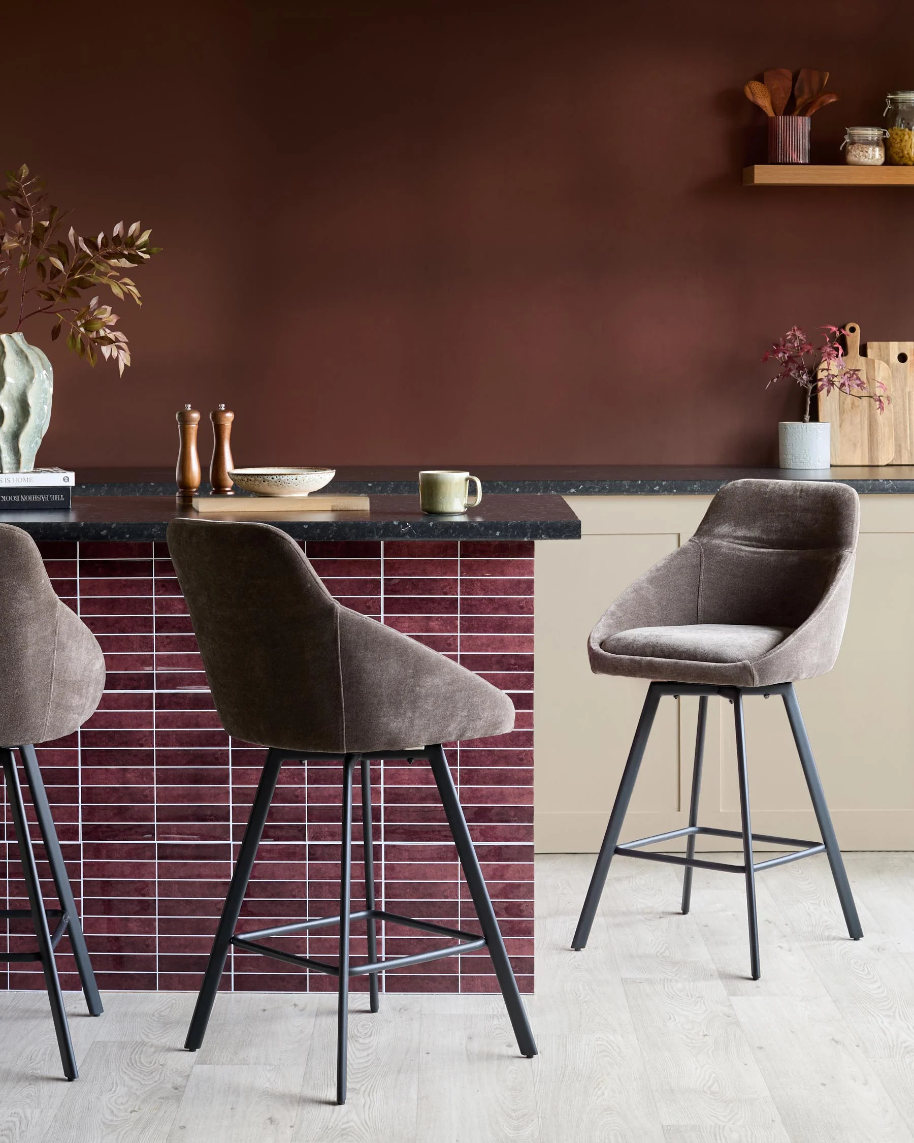 Cleo mocha fabric swivel bar stool - Image 2