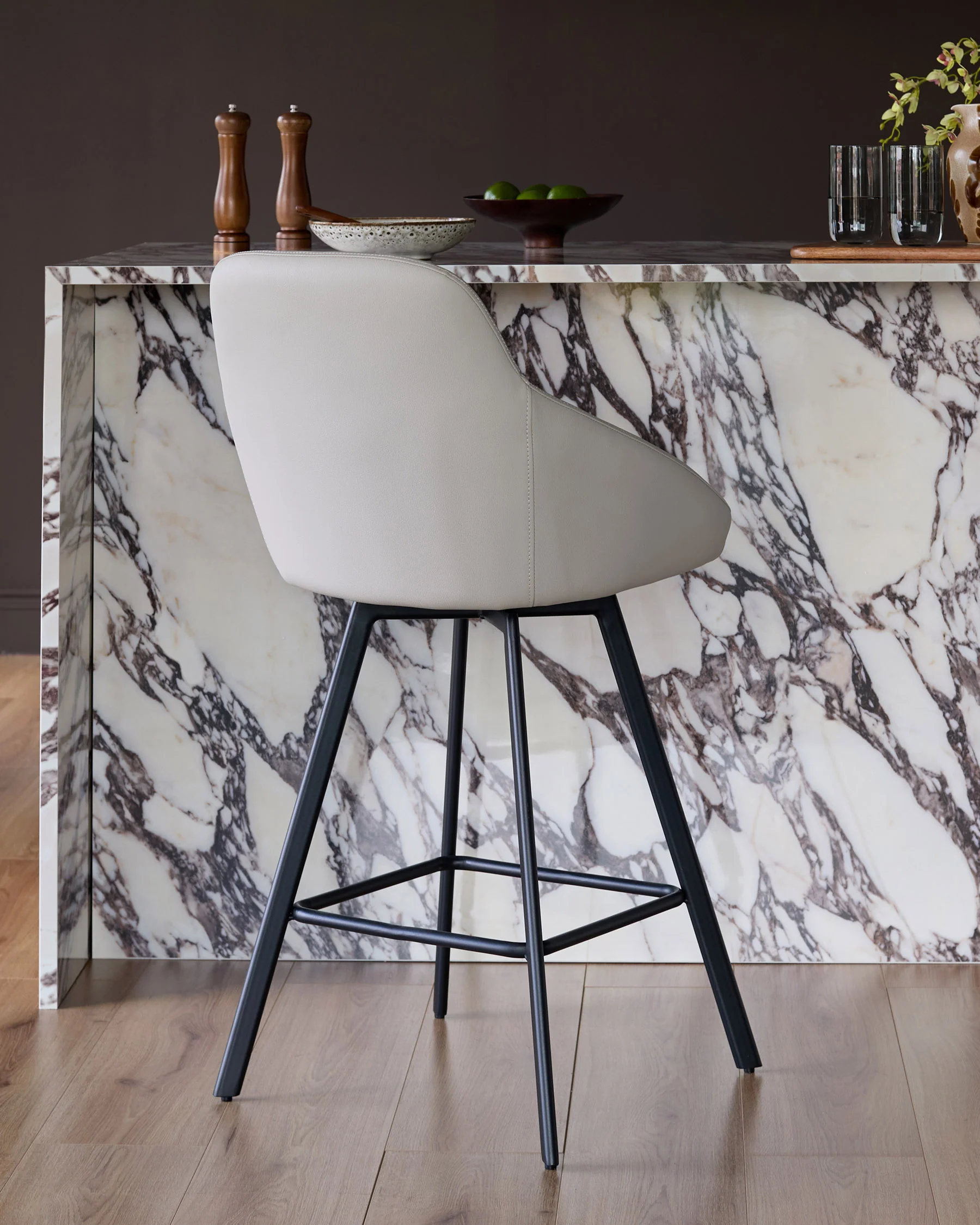 Cleo light grey faux leather swivel bar stool - Image 3