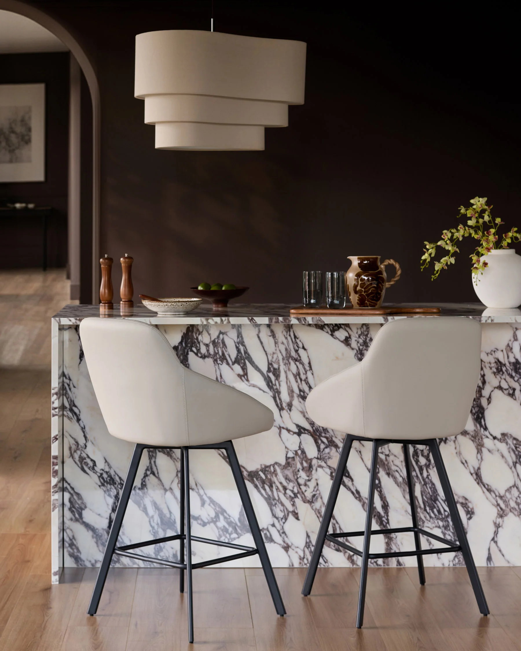 Cleo light grey faux leather swivel bar stool - Image 4