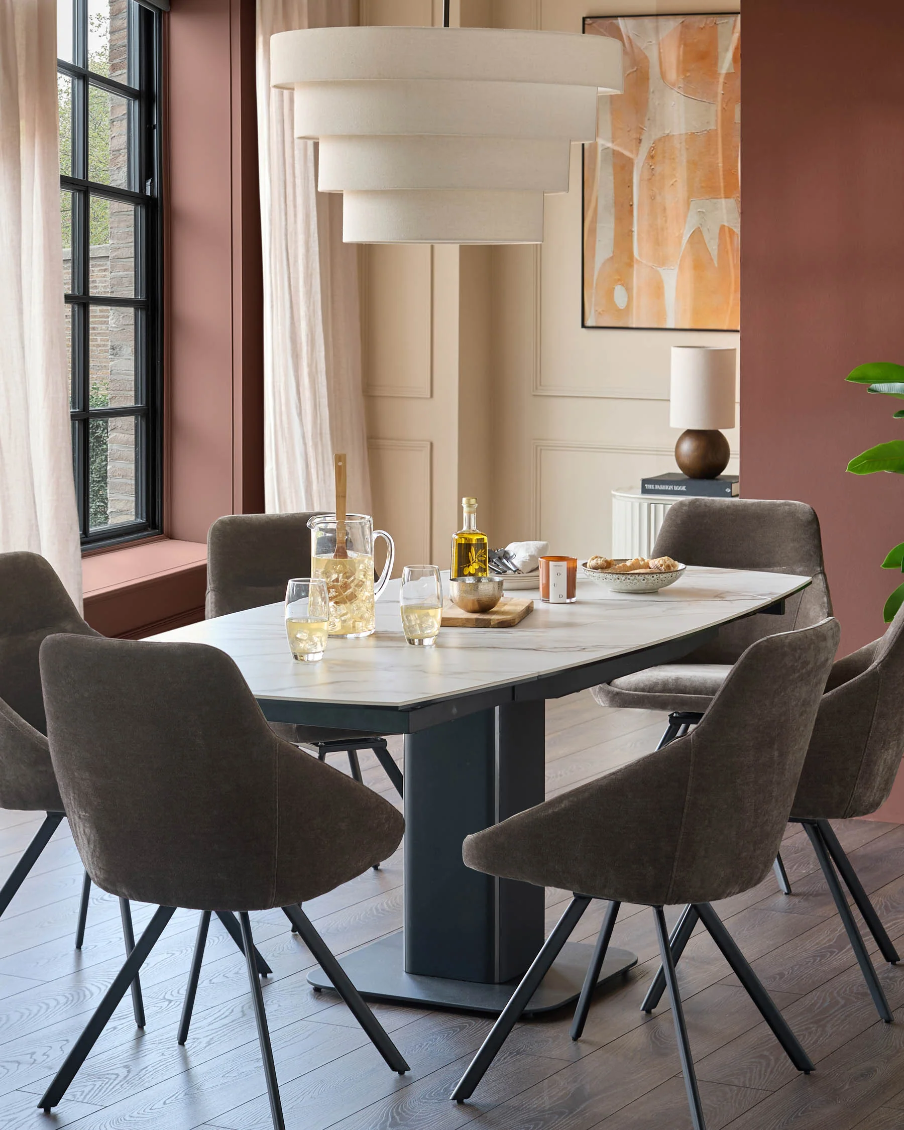 Cleo mocha fabric swivel dining chair - Image 2