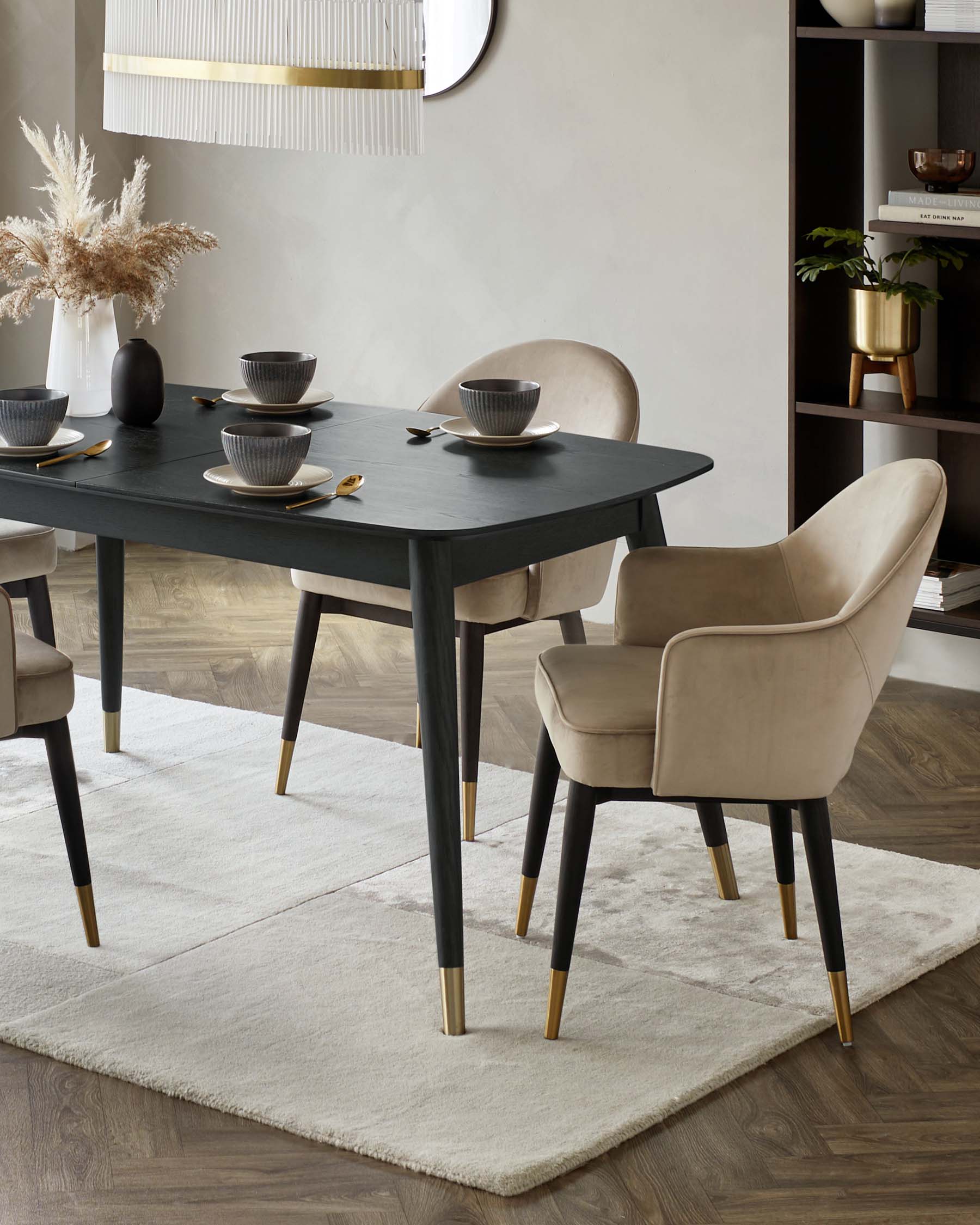 Clover 6 to 8 seater table and 6 Clover champagne dining armchairs set - Image 5