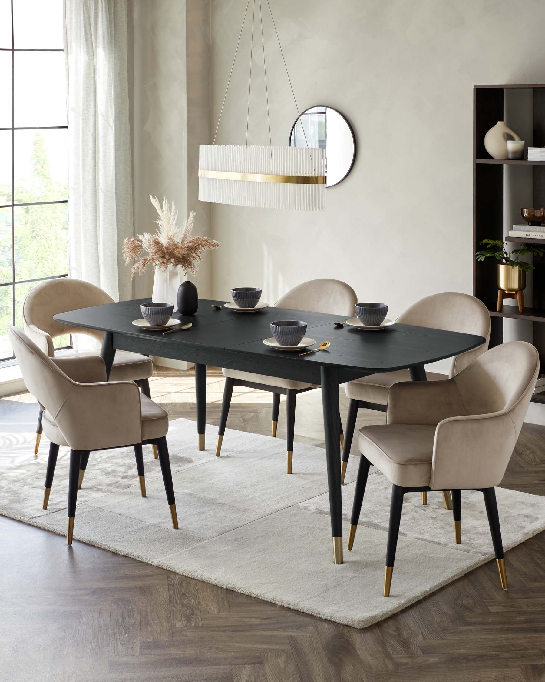 Clover 6 to 8 seater table and 6 Clover champagne dining armchairs set - Image 6