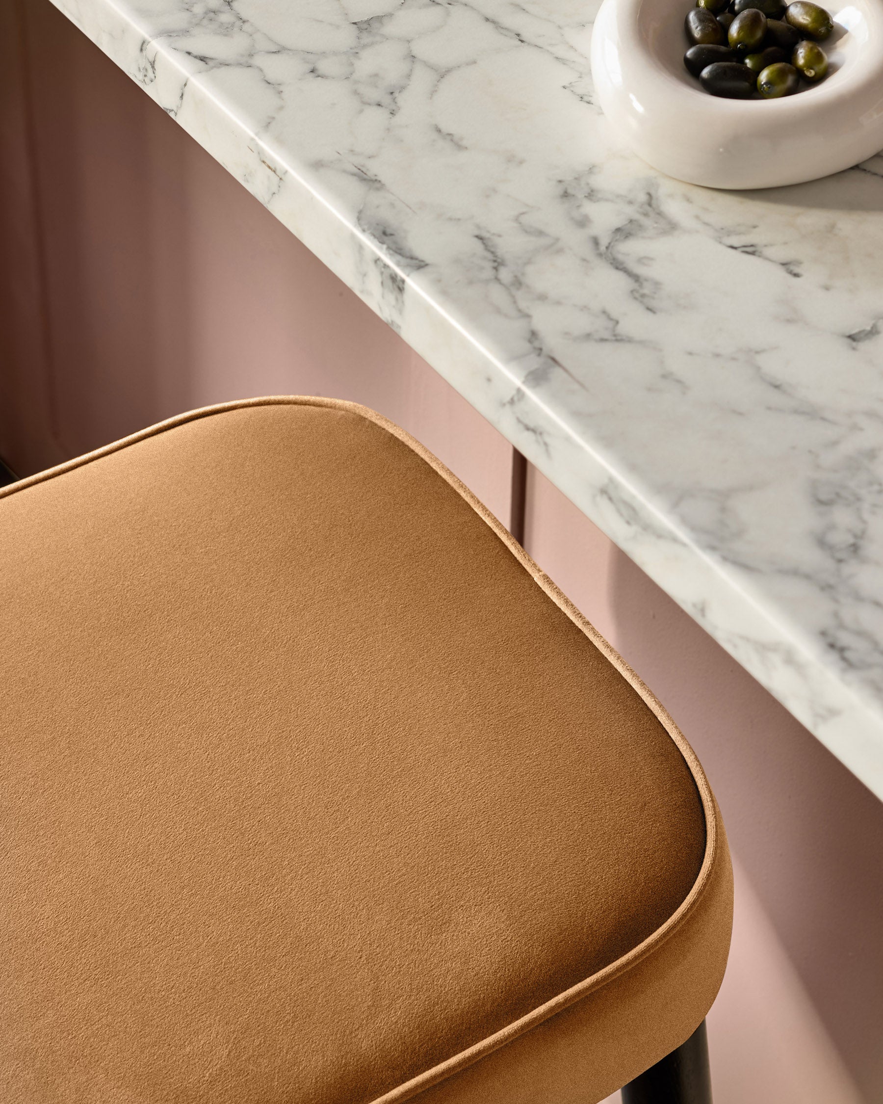 Clover caramel fabric backless brushed bronze bar stool - Image 6