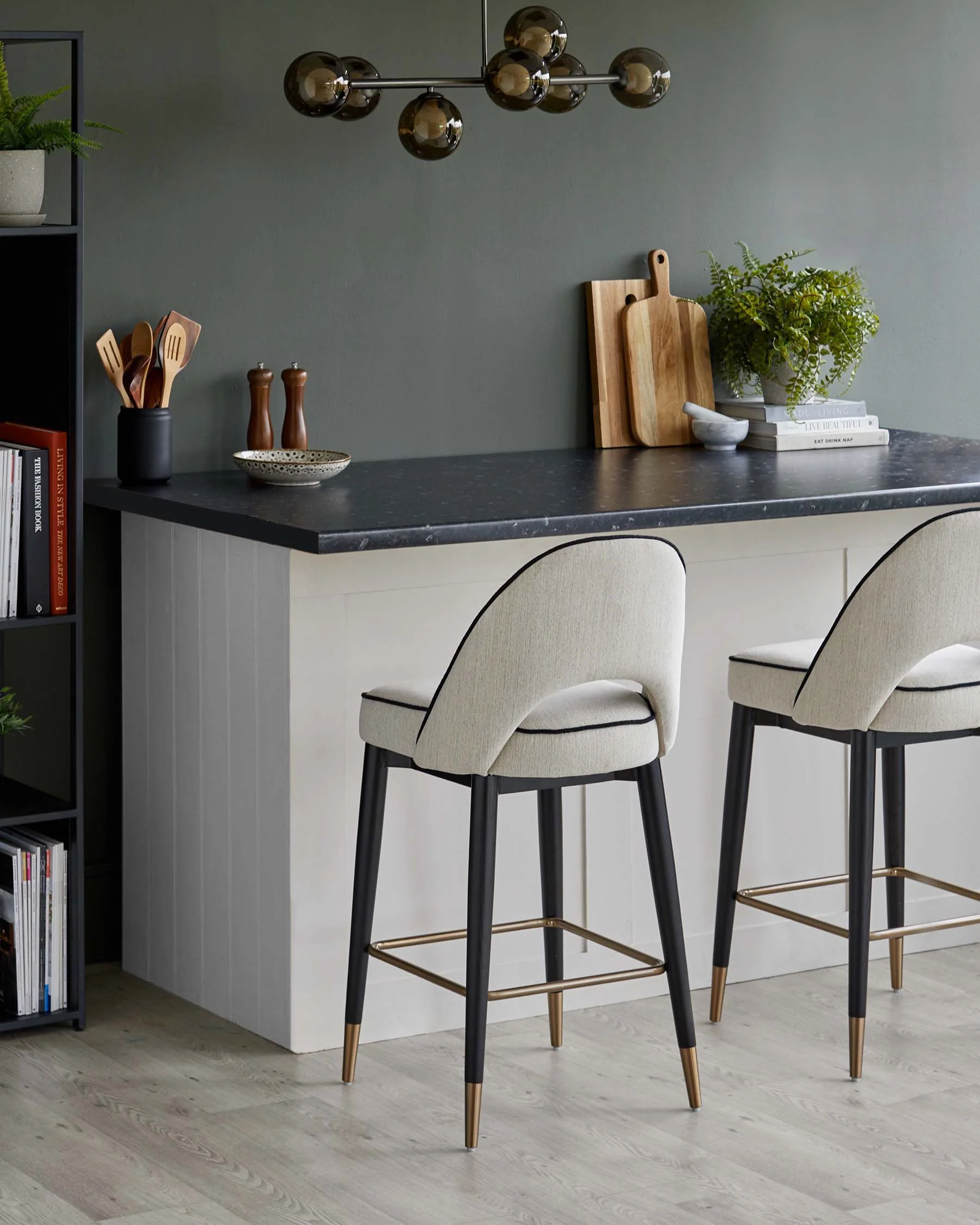 Clover ivory dual tone fabric bar stool with bronze legs - Image 2