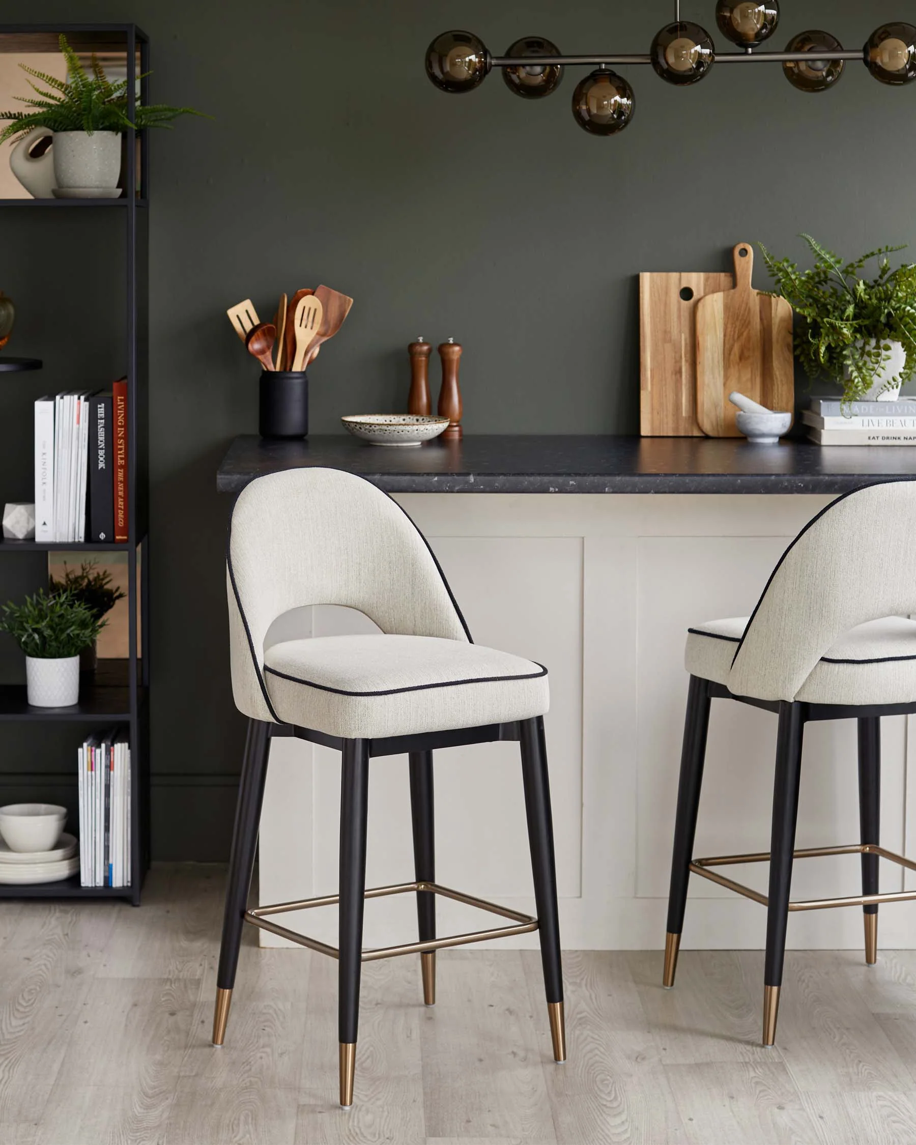 Clover ivory dual tone fabric bar stool with bronze legs - Image 4