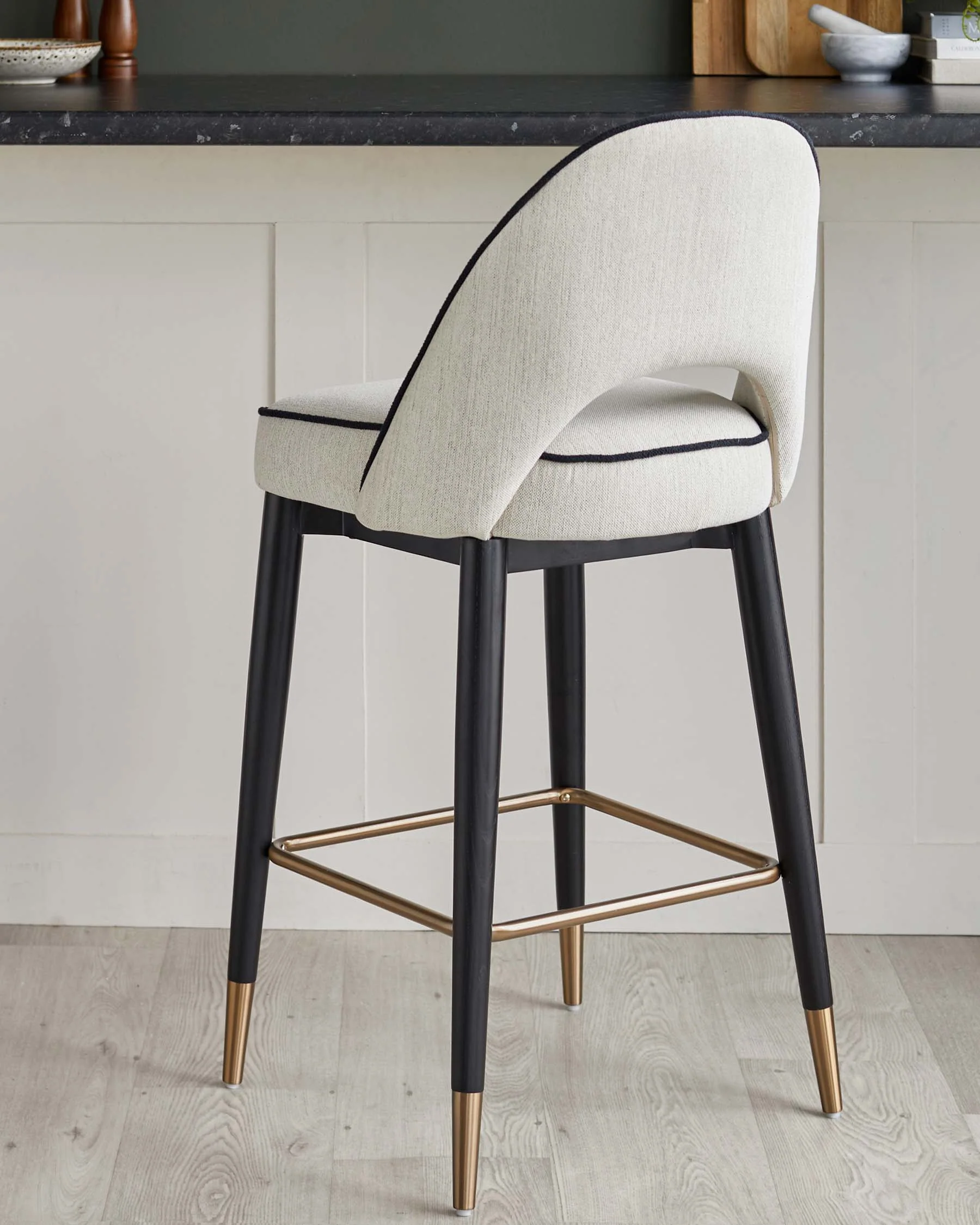 Clover ivory dual tone fabric bar stool with bronze legs - Image 6