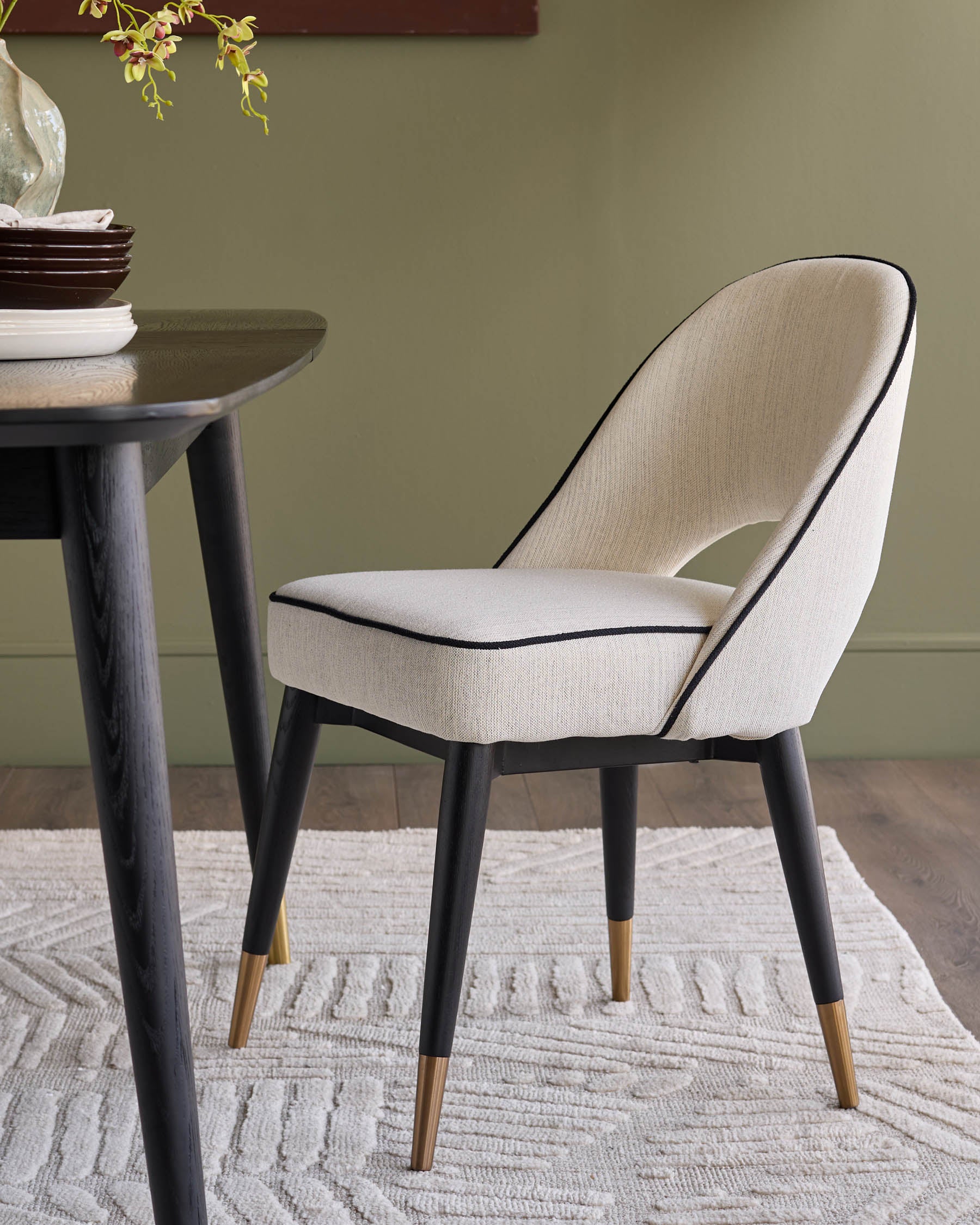 Clover ivory dual tone fabric dining chair with bronze legs