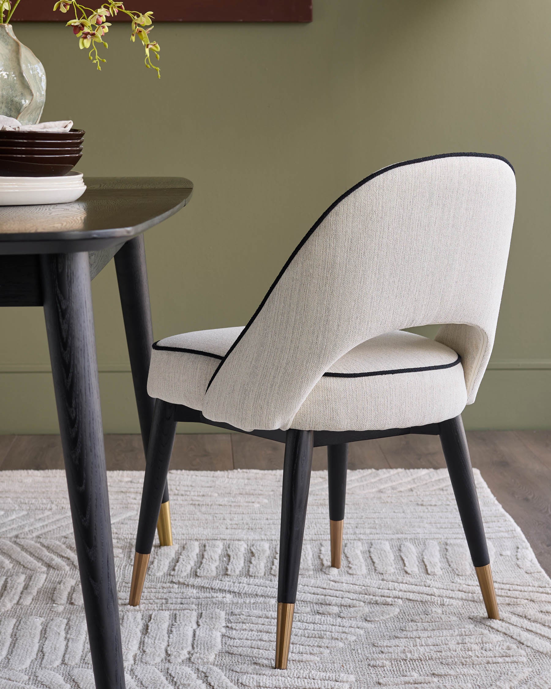 Clover ivory dual tone fabric dining chair with bronze legs - Image 3