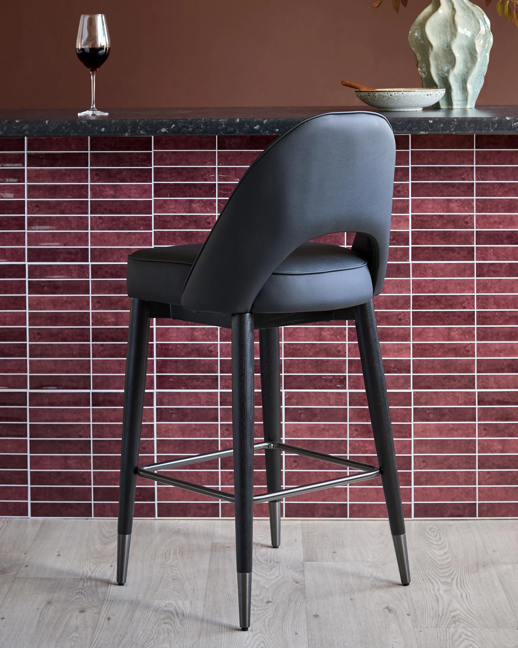 Clover black faux leather bar stool - Image 3