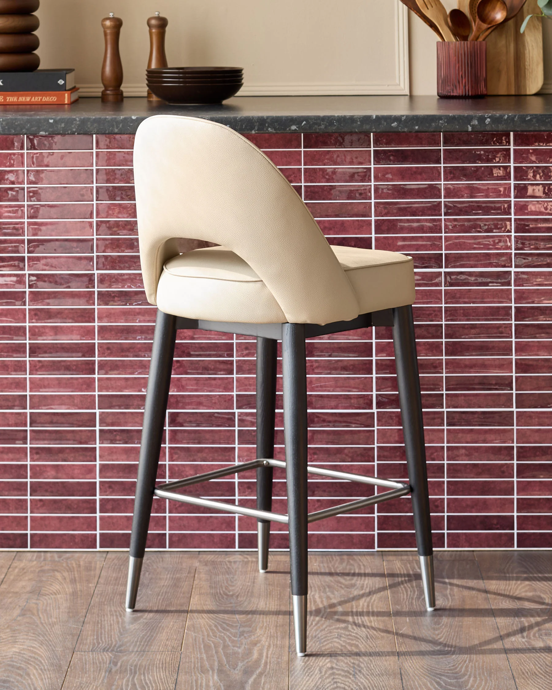 Clover natural faux leather bar stool - Image 3