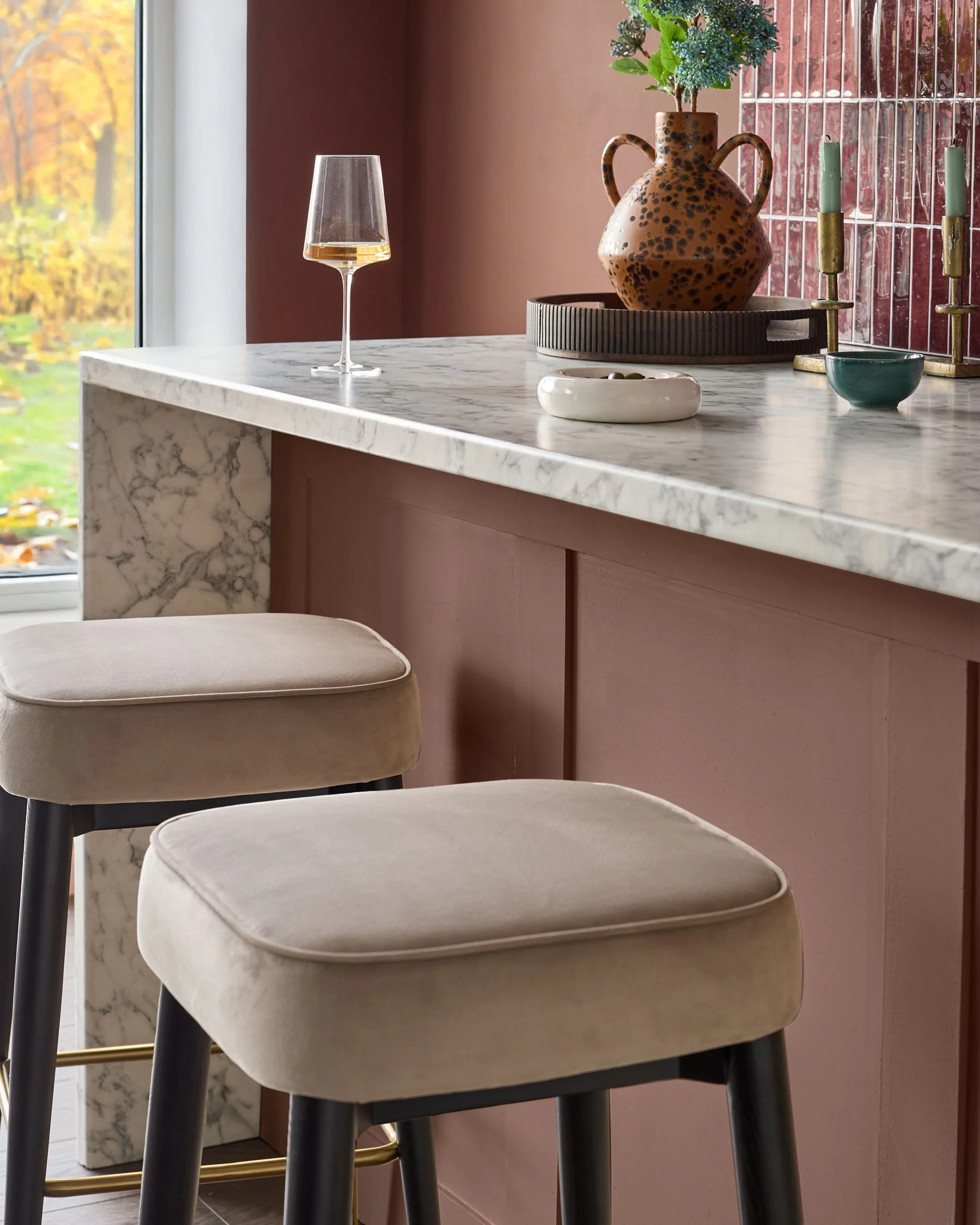 Clover Champagne Velvet Backless Bar Stool - Image 5