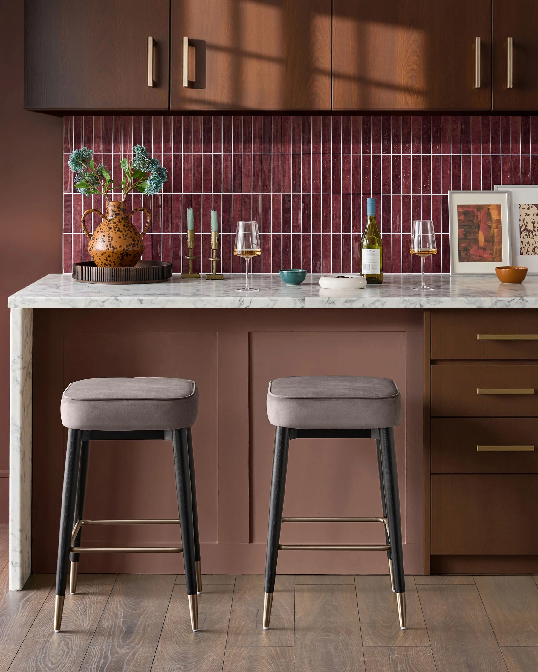 Clover mocha velvet backless brushed bronze bar stool - Image 2